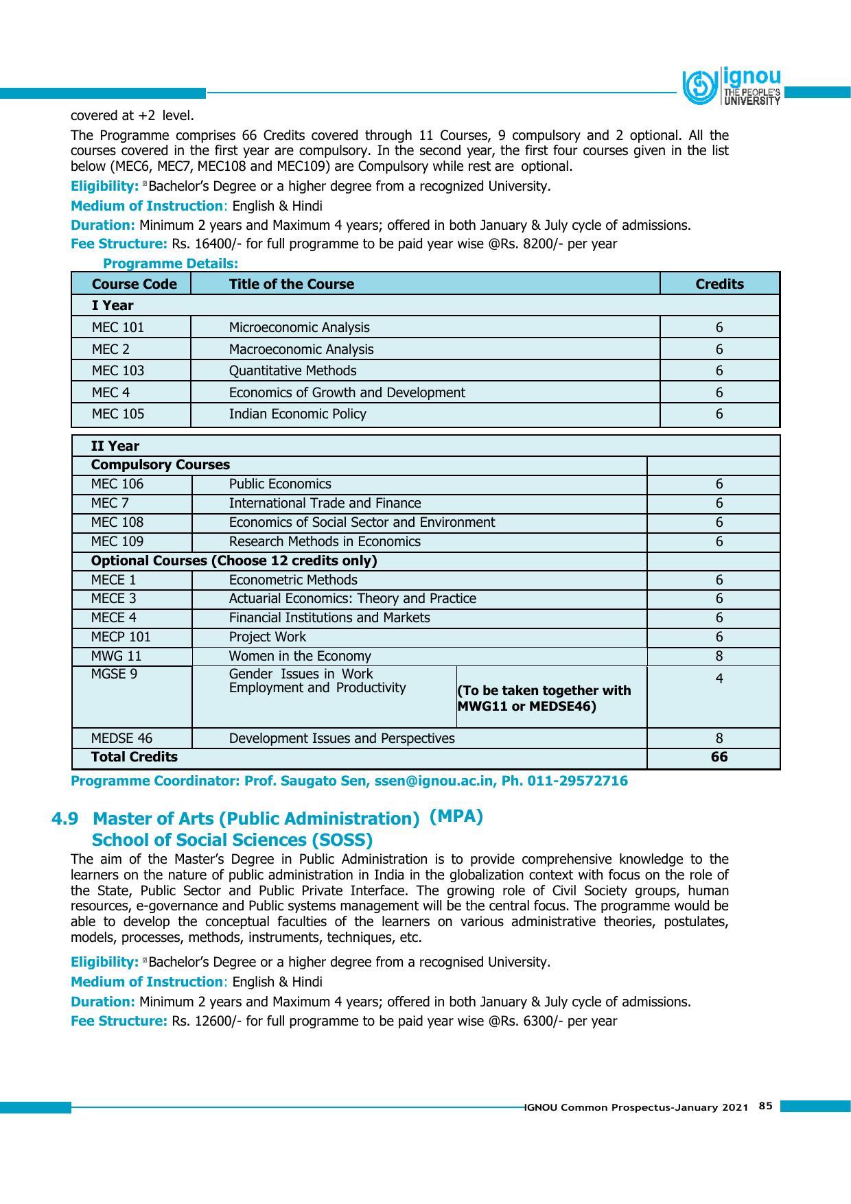 Indira Gandhi National Open University (IGNOU), Delhi - Prospectus 2021 - Page 85