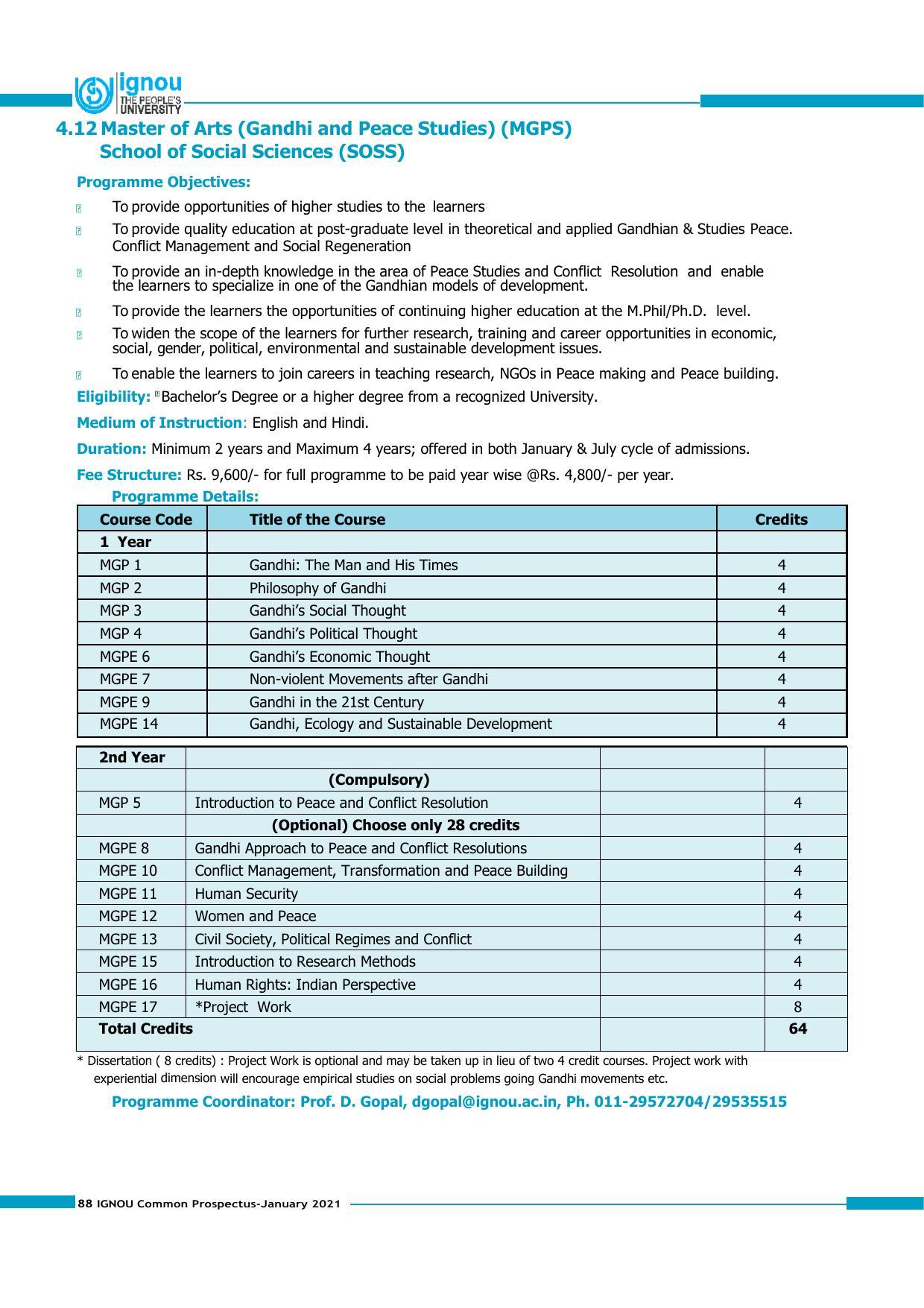 Indira Gandhi National Open University (IGNOU), Delhi - Prospectus 2021 - Page 88
