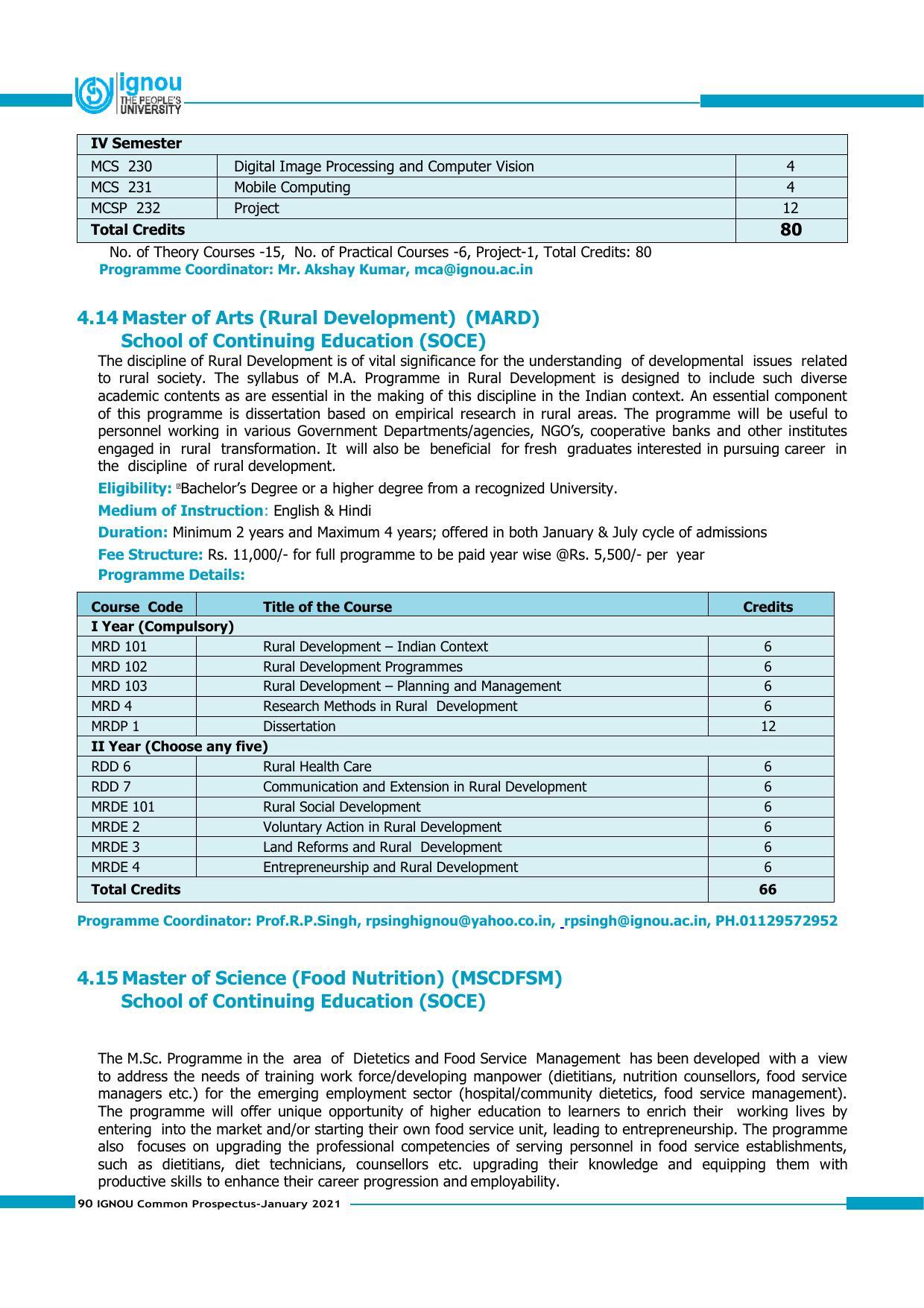 Indira Gandhi National Open University (IGNOU), Delhi - Prospectus 2021 - Page 90