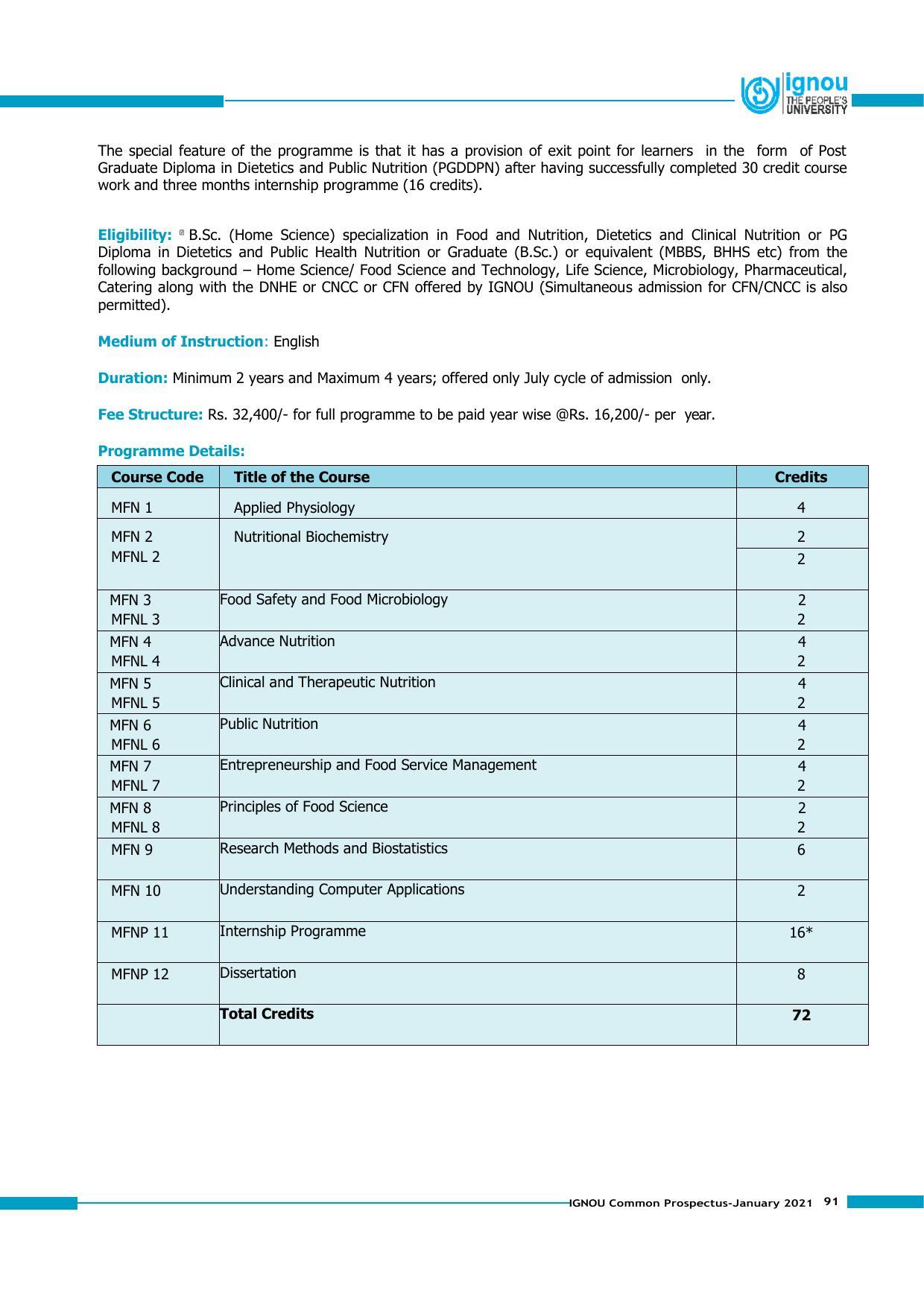 Indira Gandhi National Open University (IGNOU), Delhi - Prospectus 2021 - Page 91