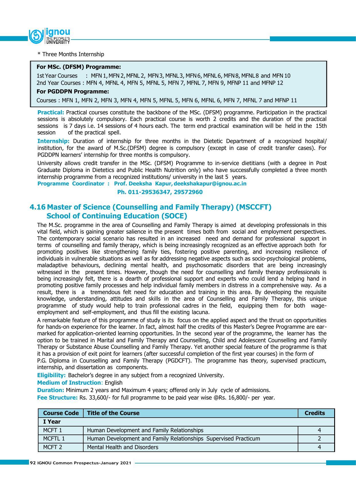 Indira Gandhi National Open University (IGNOU), Delhi - Prospectus 2021 - Page 92