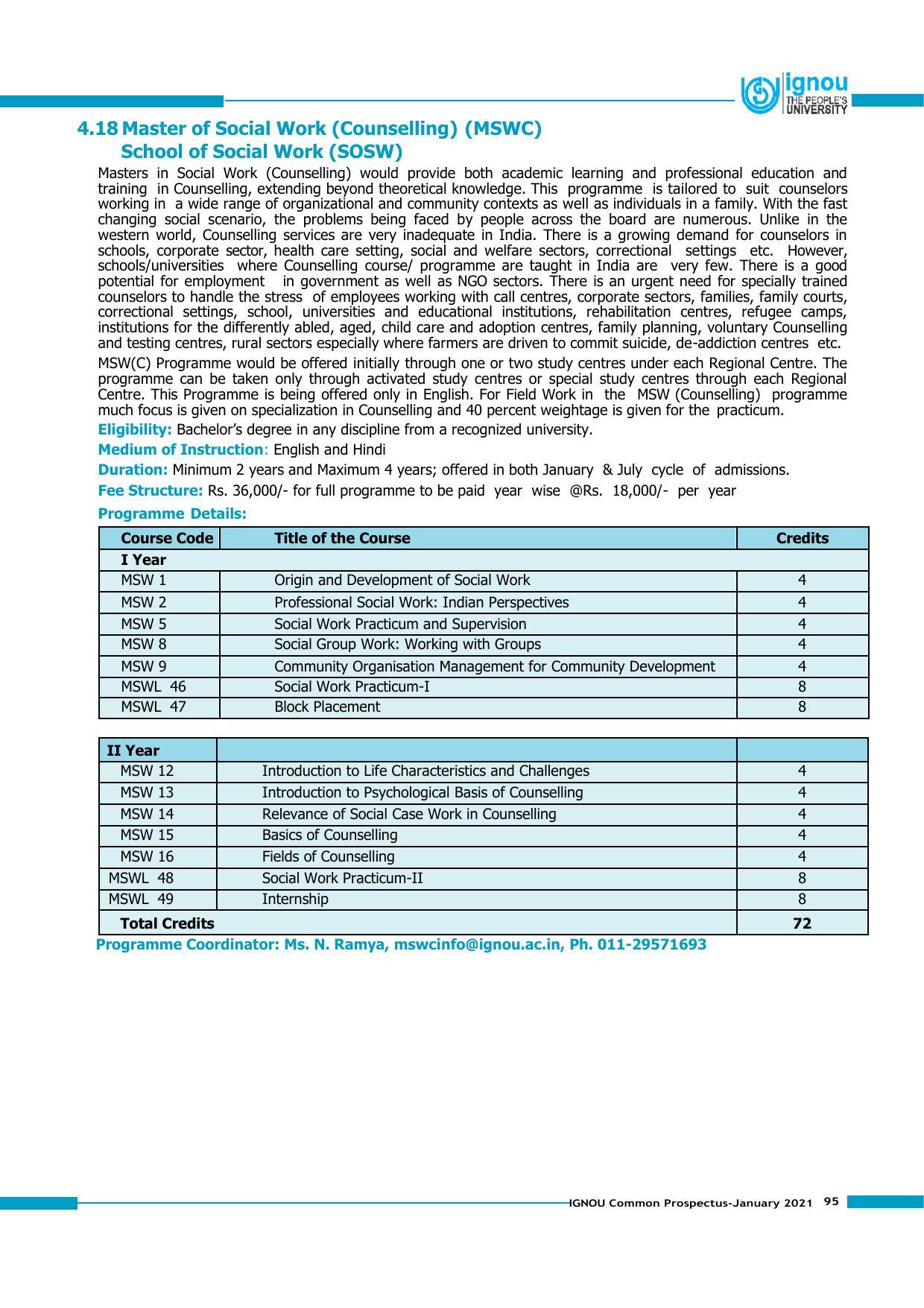 Indira Gandhi National Open University (IGNOU), Delhi - Prospectus 2021 - Page 95
