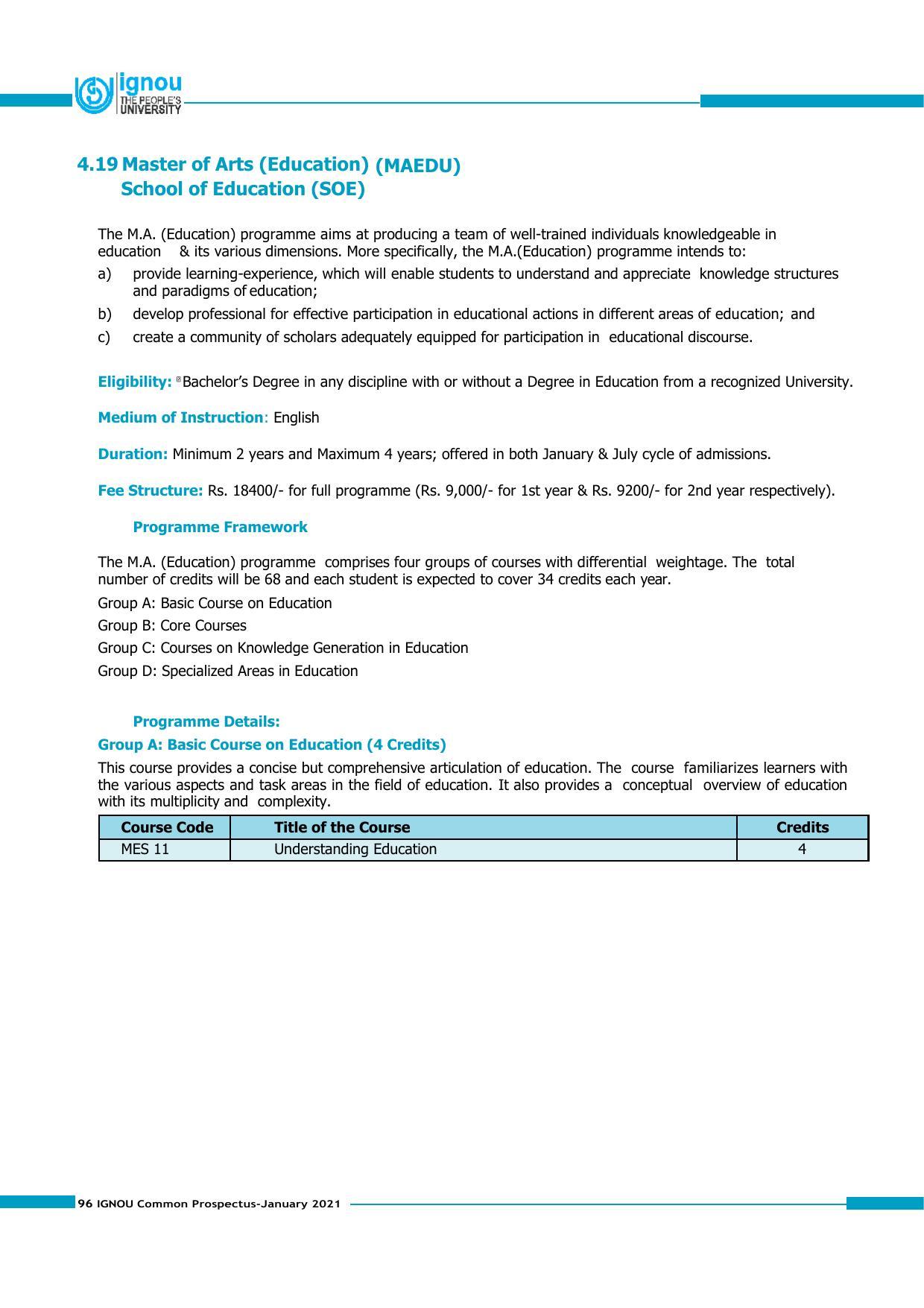 Indira Gandhi National Open University (IGNOU), Delhi - Prospectus 2021 - Page 96