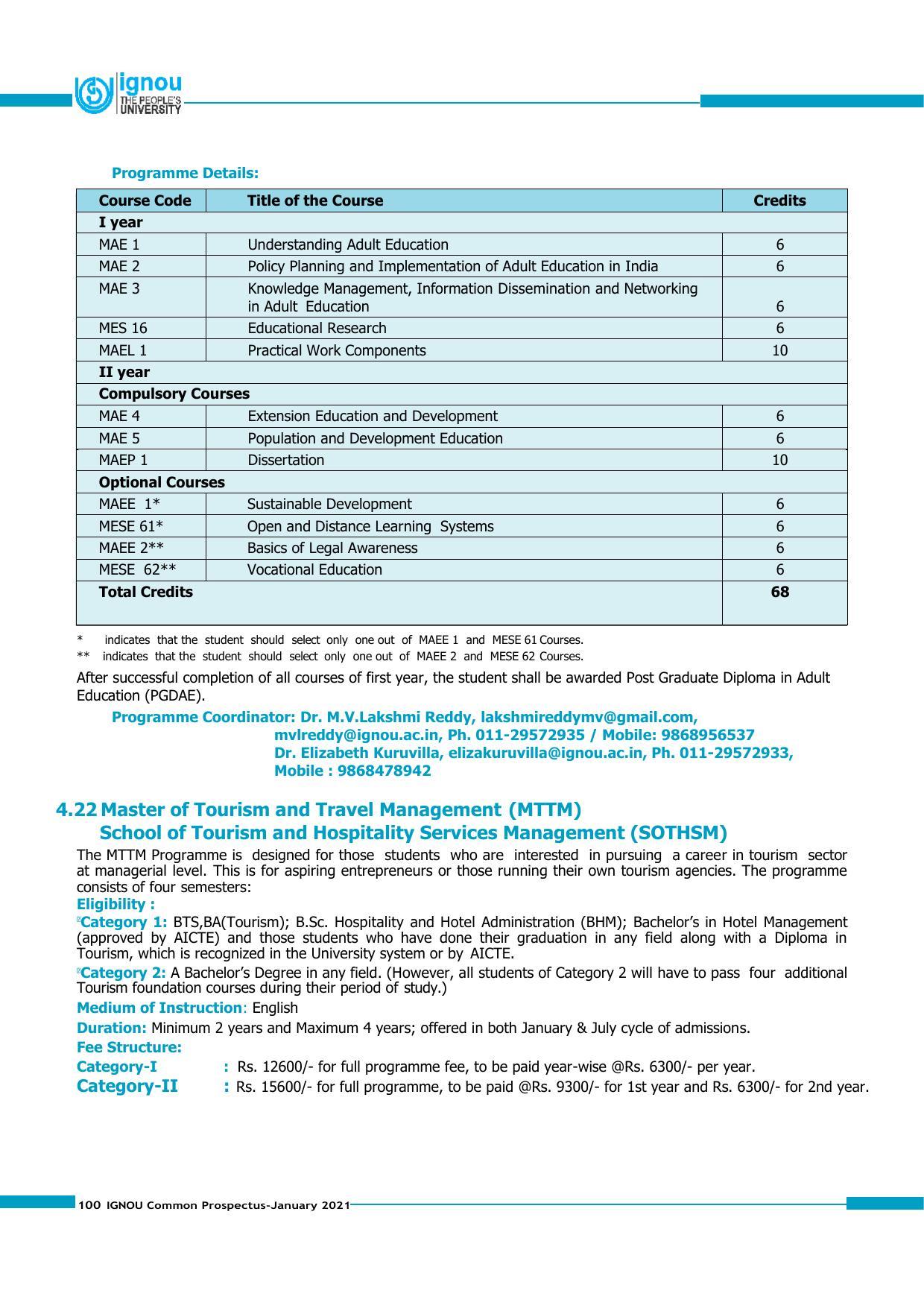 Indira Gandhi National Open University (IGNOU), Delhi - Prospectus 2021 - Page 100