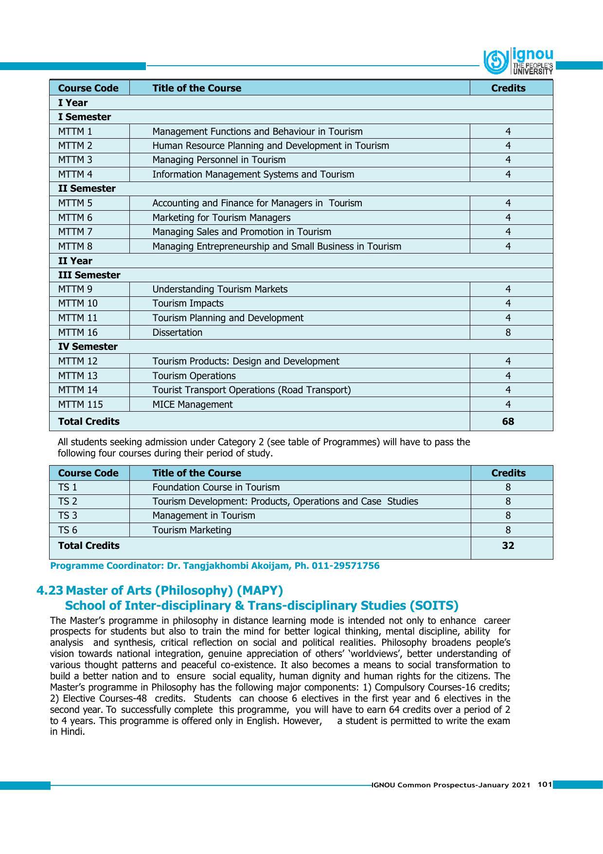 Indira Gandhi National Open University (IGNOU), Delhi - Prospectus 2021 - Page 101