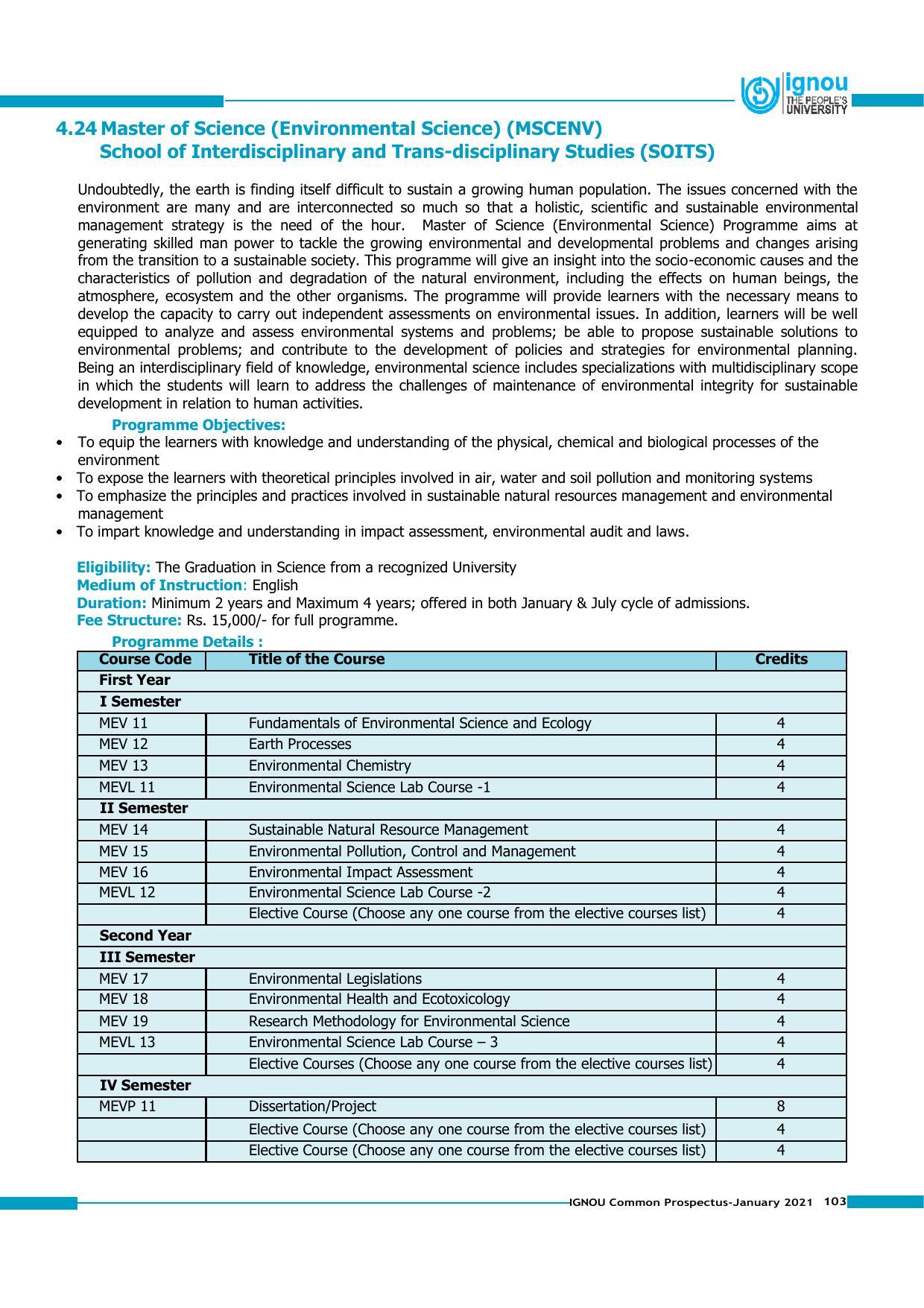 Indira Gandhi National Open University (IGNOU), Delhi - Prospectus 2021 - Page 103