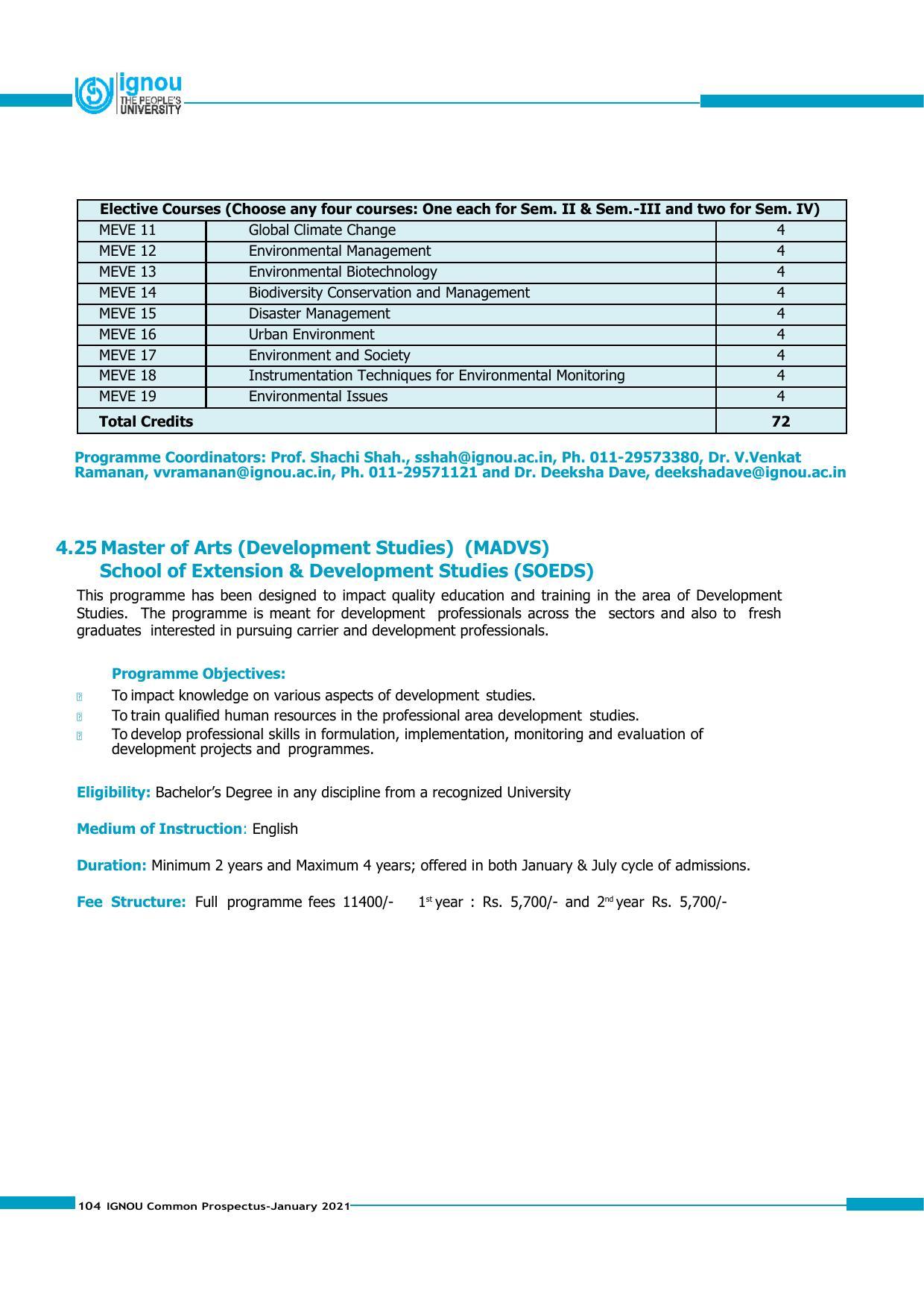 Indira Gandhi National Open University (IGNOU), Delhi - Prospectus 2021 - Page 104