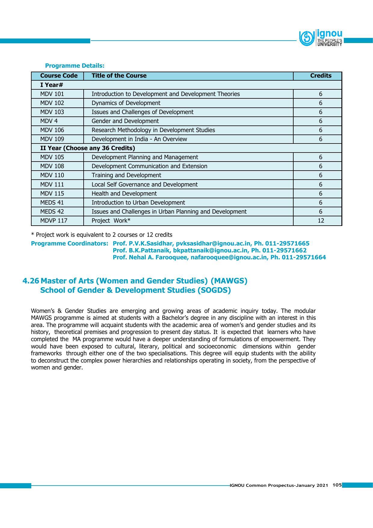 Indira Gandhi National Open University (IGNOU), Delhi - Prospectus 2021 - Page 105