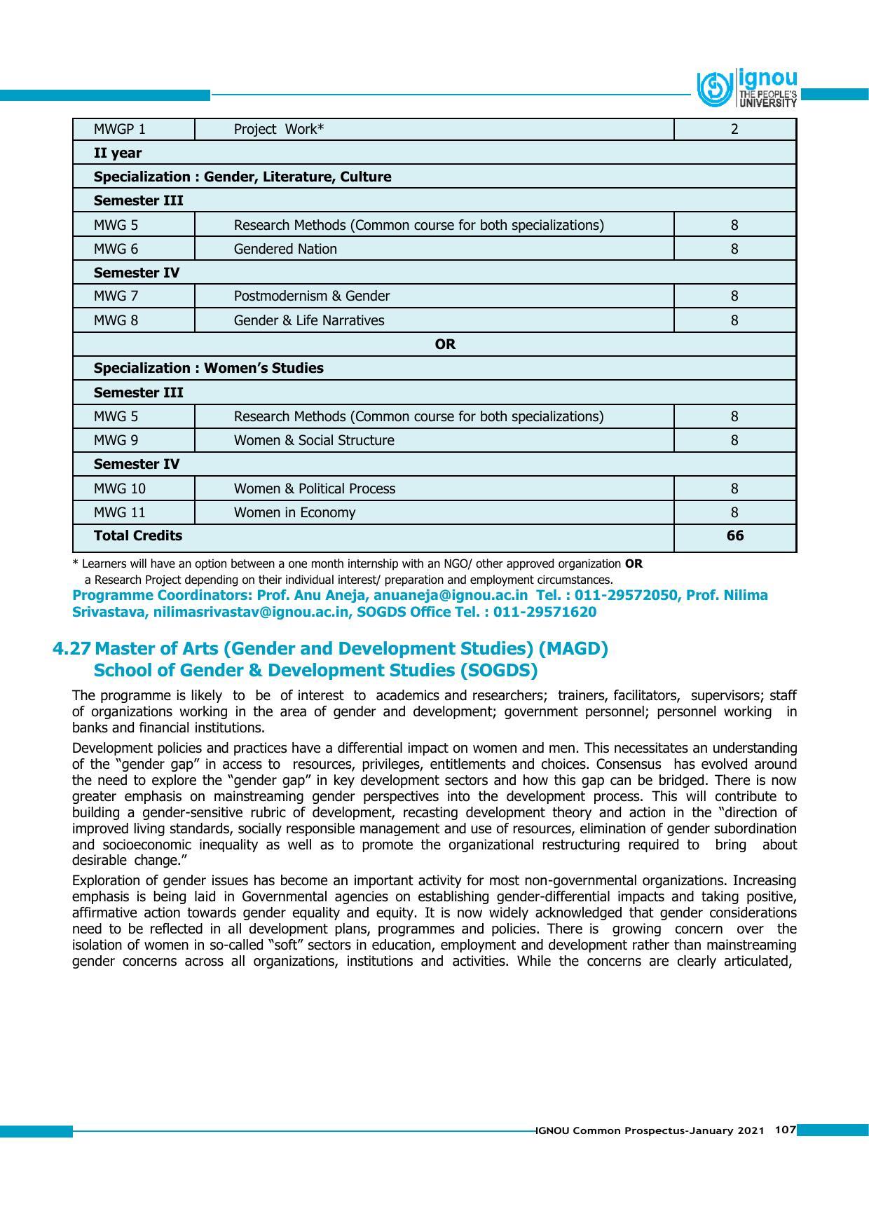 Indira Gandhi National Open University (IGNOU), Delhi - Prospectus 2021 - Page 107