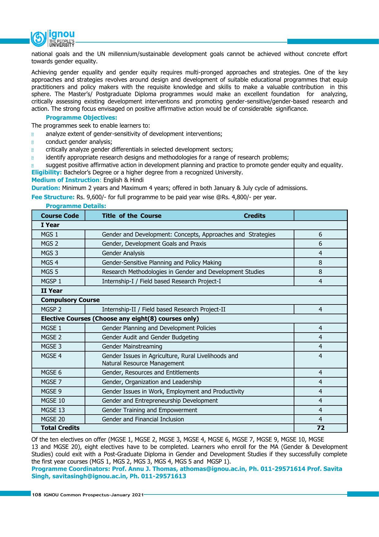 Indira Gandhi National Open University (IGNOU), Delhi - Prospectus 2021 - Page 108