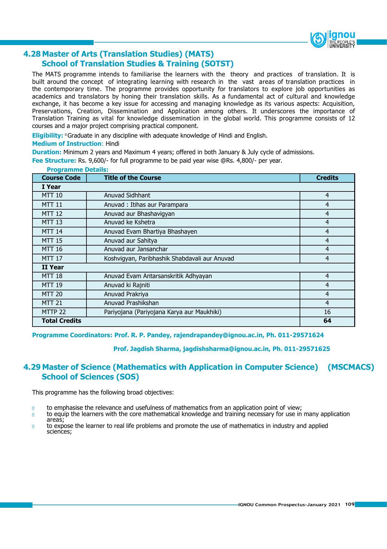 Indira Gandhi National Open University (IGNOU), Delhi - Prospectus 2021 - Page 109