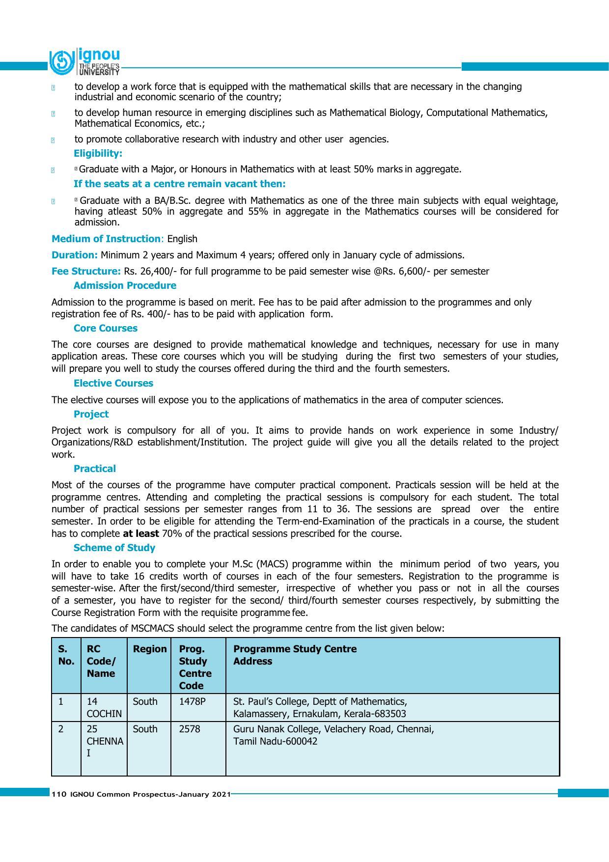 Indira Gandhi National Open University (IGNOU), Delhi - Prospectus 2021 - Page 110