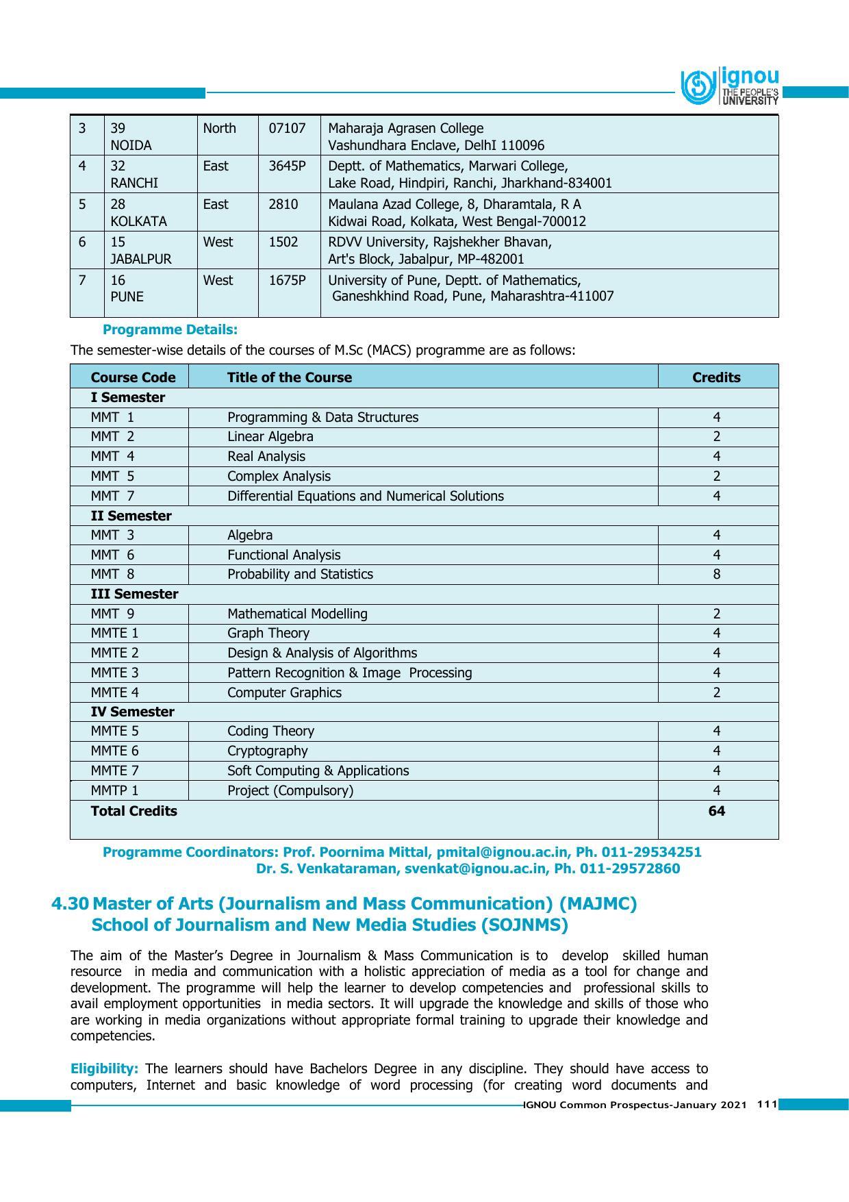 Indira Gandhi National Open University (IGNOU), Delhi - Prospectus 2021 - Page 111
