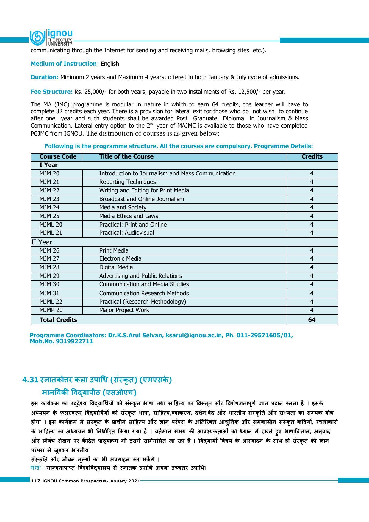 Indira Gandhi National Open University (IGNOU), Delhi - Prospectus 2021 - Page 112