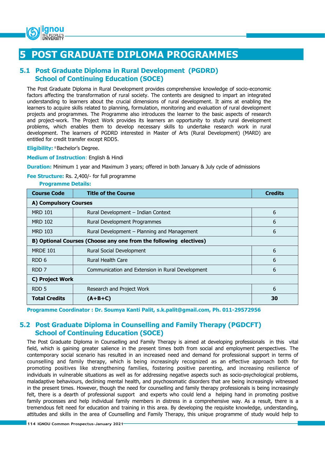 Indira Gandhi National Open University (IGNOU), Delhi - Prospectus 2021 - Page 114