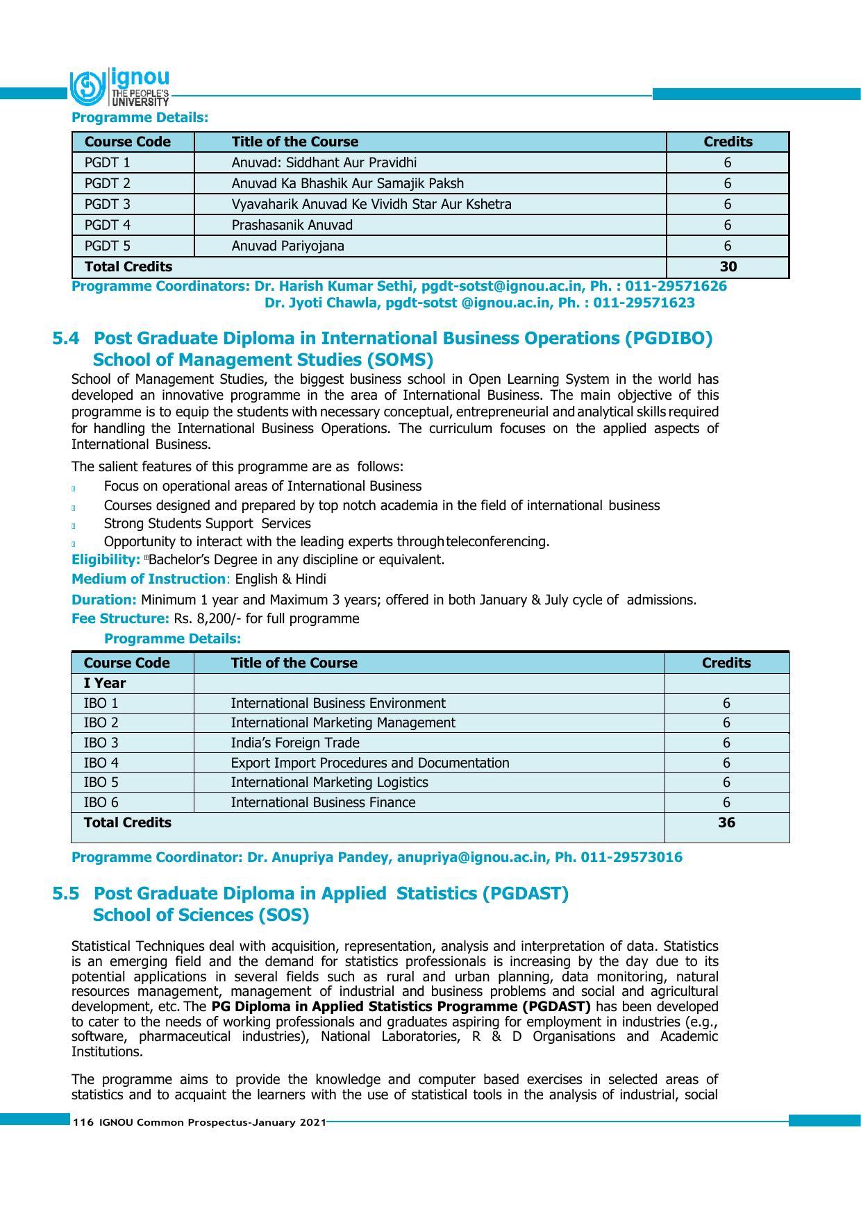 Indira Gandhi National Open University (IGNOU), Delhi - Prospectus 2021 - Page 116