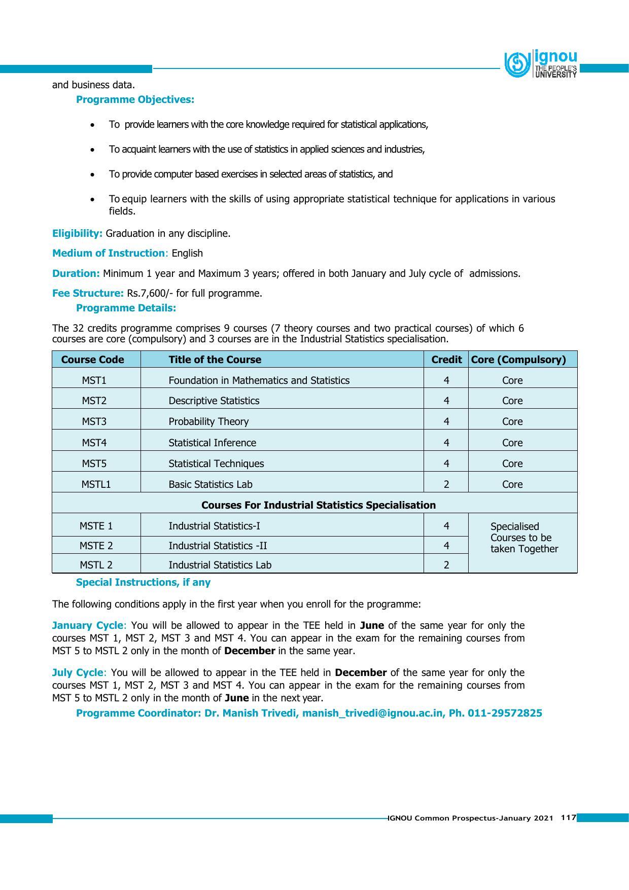 Indira Gandhi National Open University (IGNOU), Delhi - Prospectus 2021 - Page 117