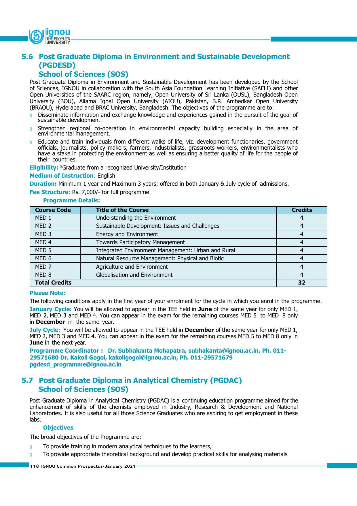 Indira Gandhi National Open University (IGNOU), Delhi - Prospectus 2021 - Page 118