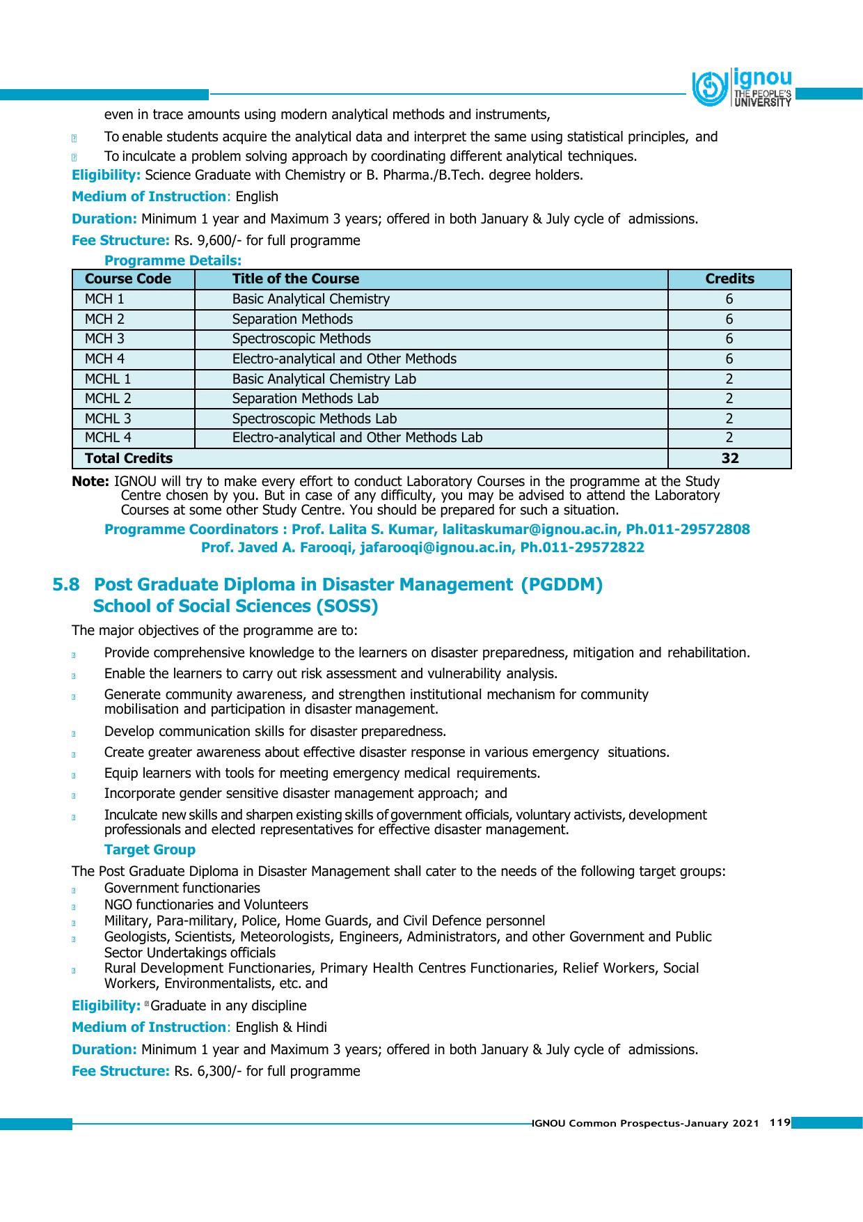 Indira Gandhi National Open University (IGNOU), Delhi - Prospectus 2021 - Page 119