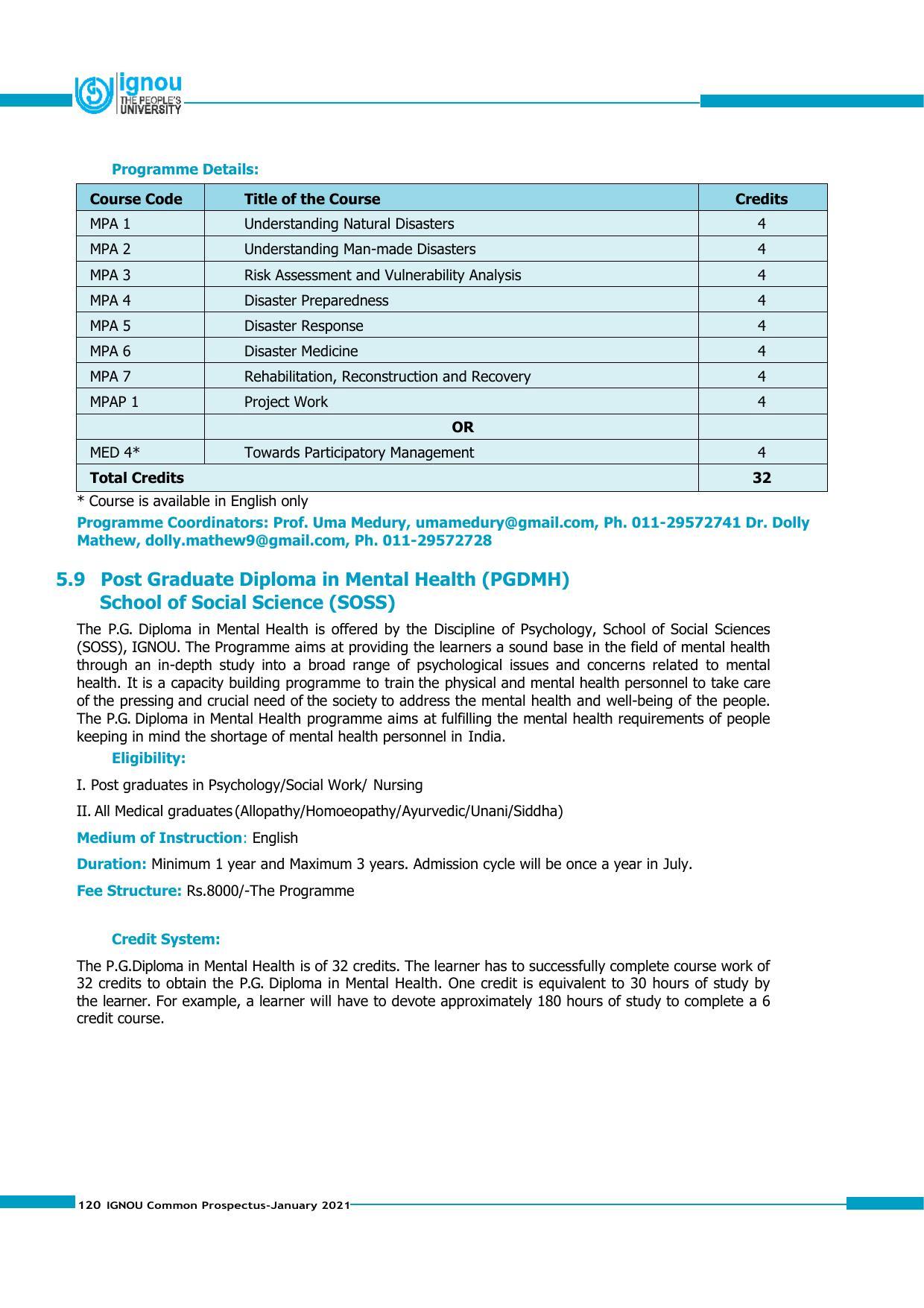 Indira Gandhi National Open University (IGNOU), Delhi - Prospectus 2021 - Page 120