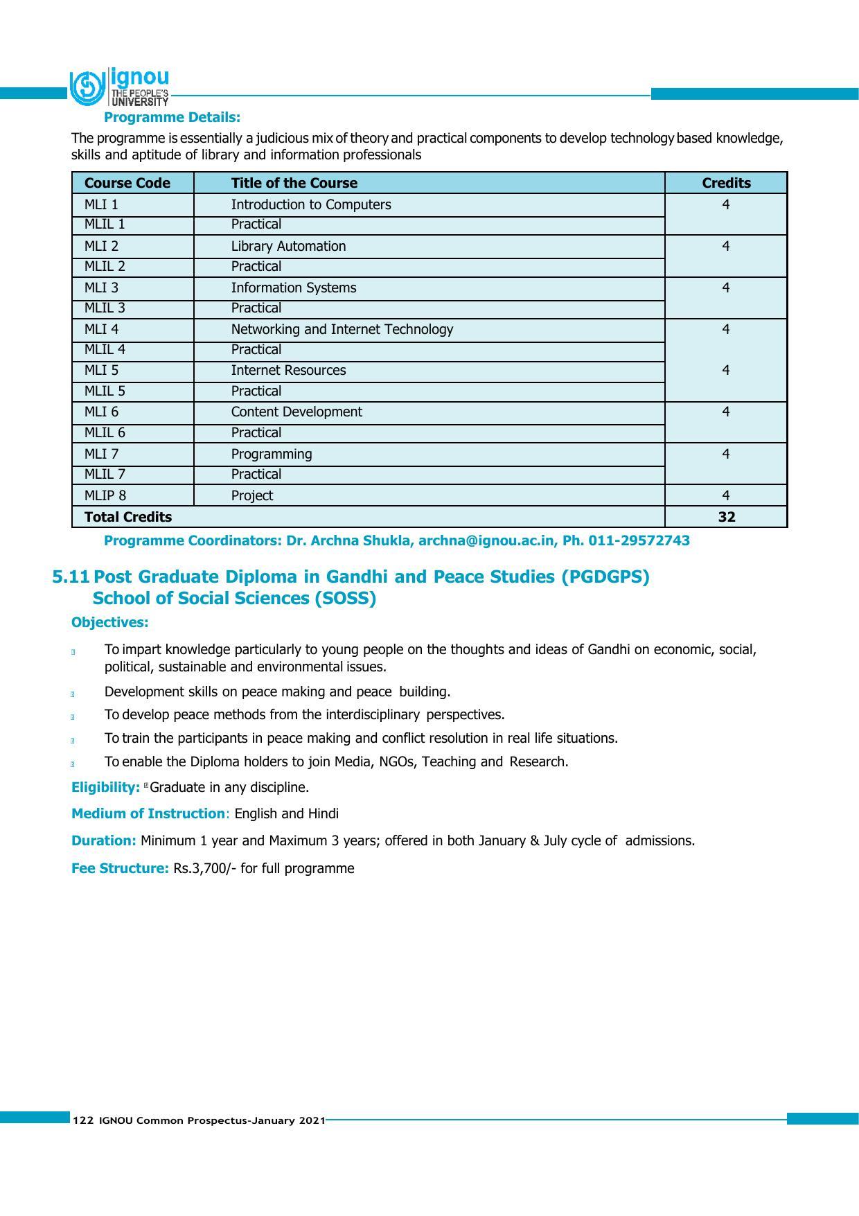 Indira Gandhi National Open University (IGNOU), Delhi - Prospectus 2021 - Page 122