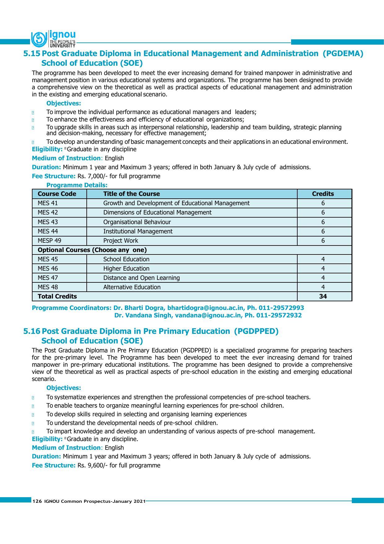 Indira Gandhi National Open University (IGNOU), Delhi - Prospectus 2021 - Page 126