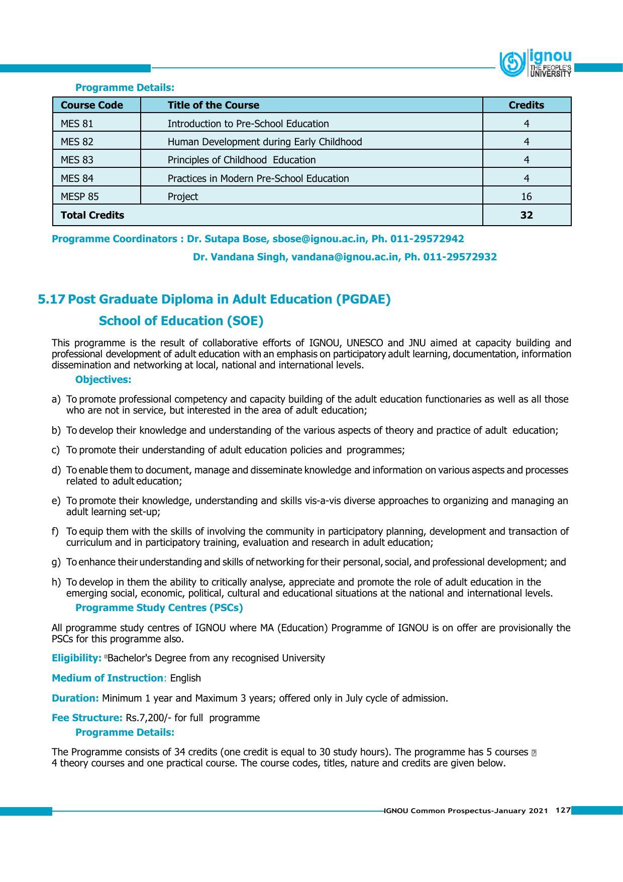 Indira Gandhi National Open University (IGNOU), Delhi - Prospectus 2021 - Page 127