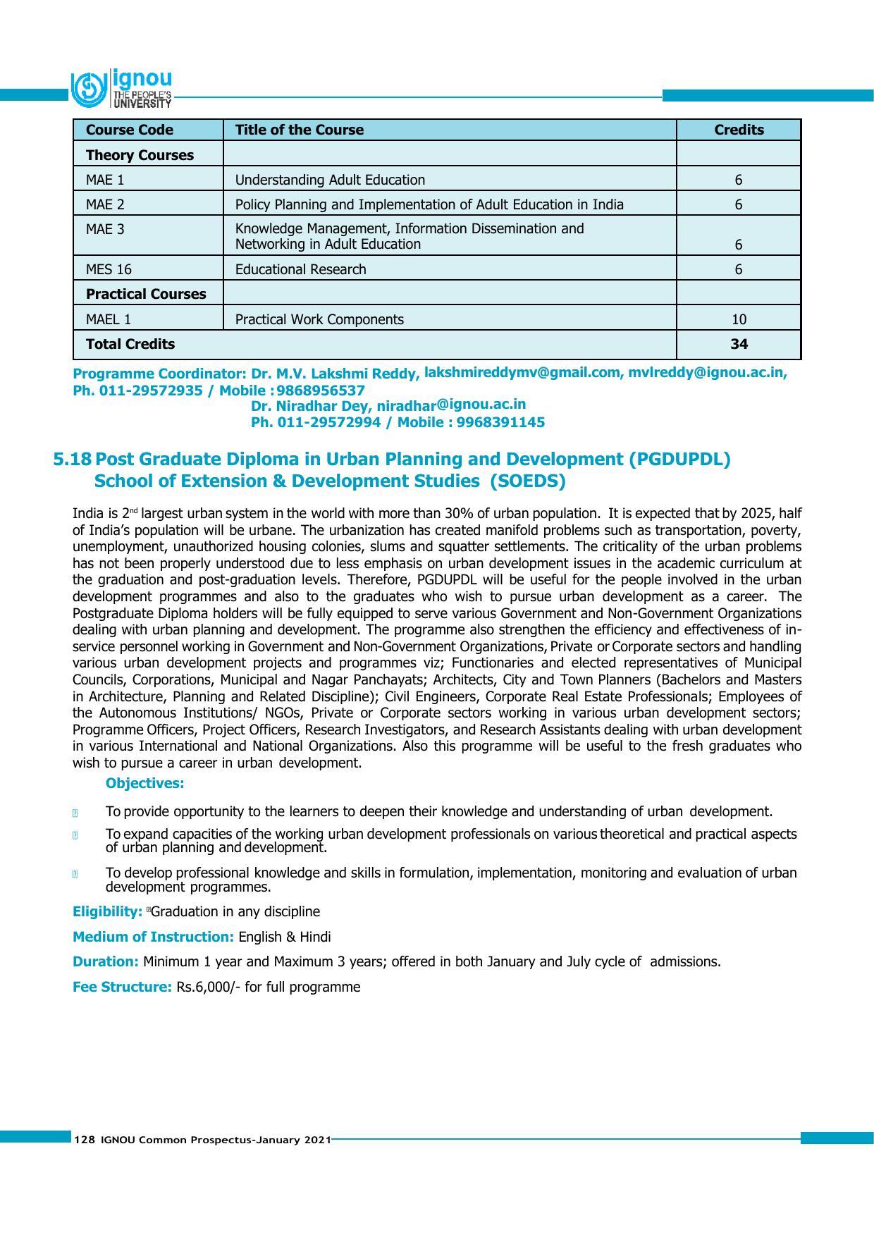 Indira Gandhi National Open University (IGNOU), Delhi - Prospectus 2021 - Page 128