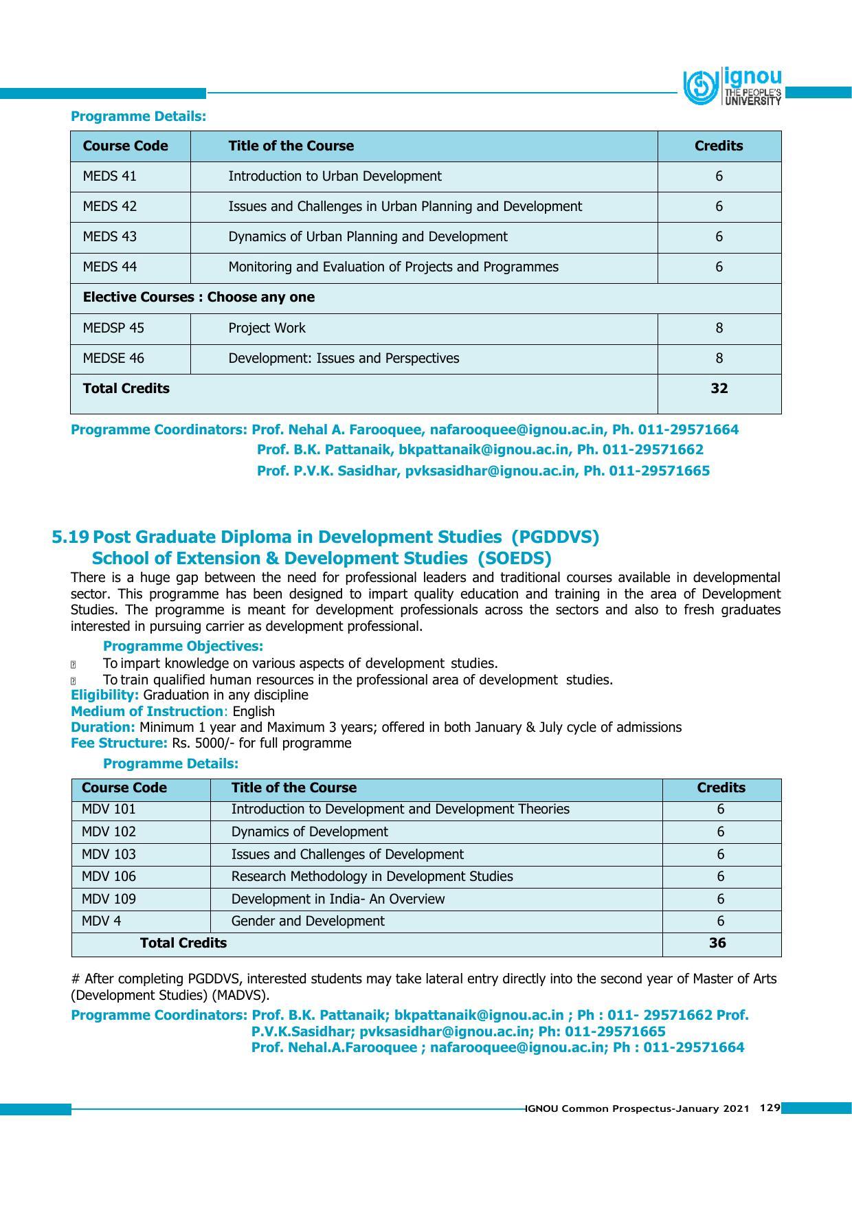 Indira Gandhi National Open University (IGNOU), Delhi - Prospectus 2021 - Page 129