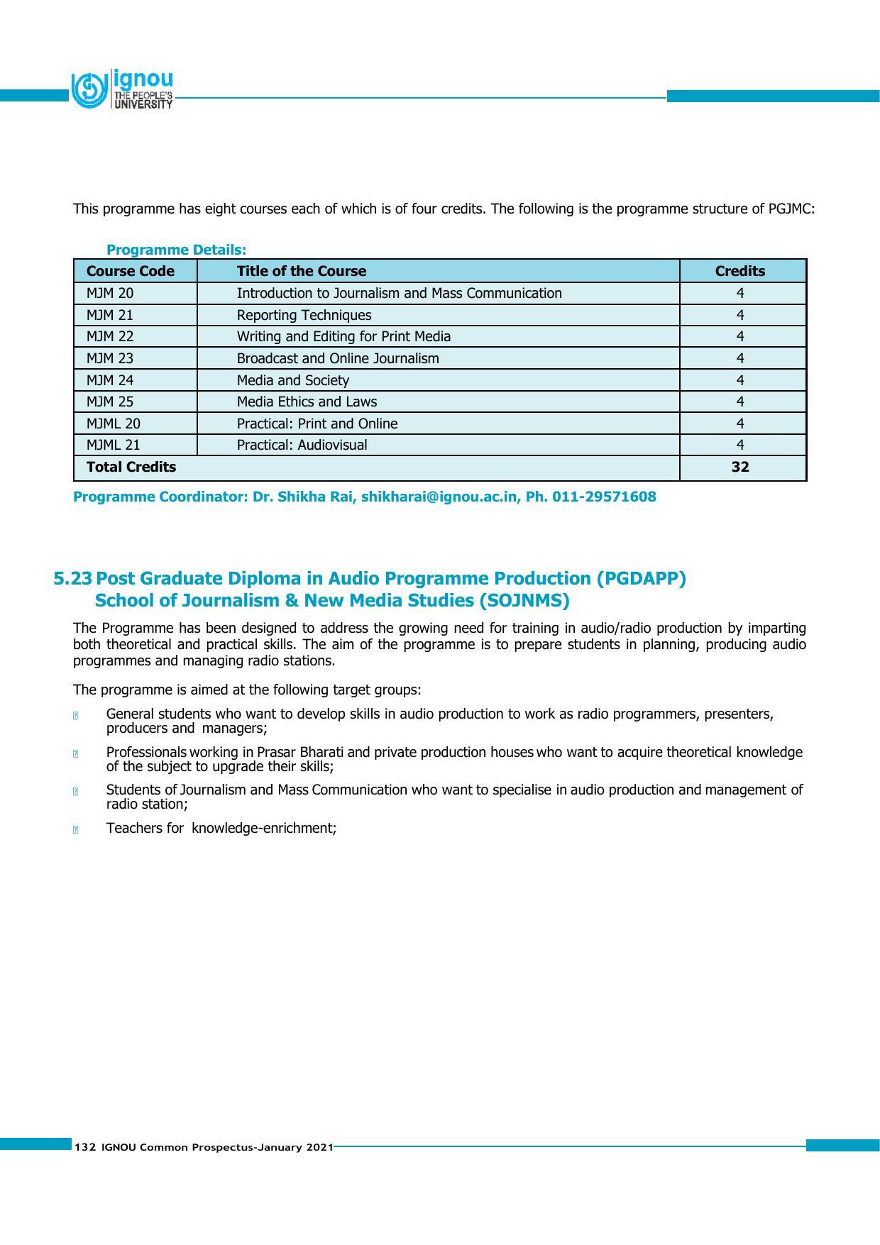 Indira Gandhi National Open University (IGNOU), Delhi - Prospectus 2021 - Page 132