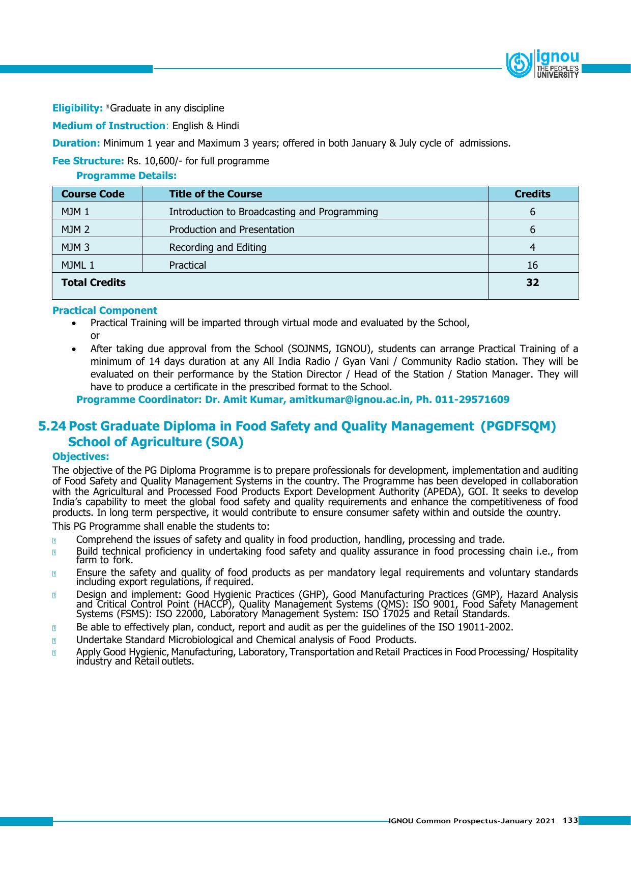 Indira Gandhi National Open University (IGNOU), Delhi - Prospectus 2021 - Page 133
