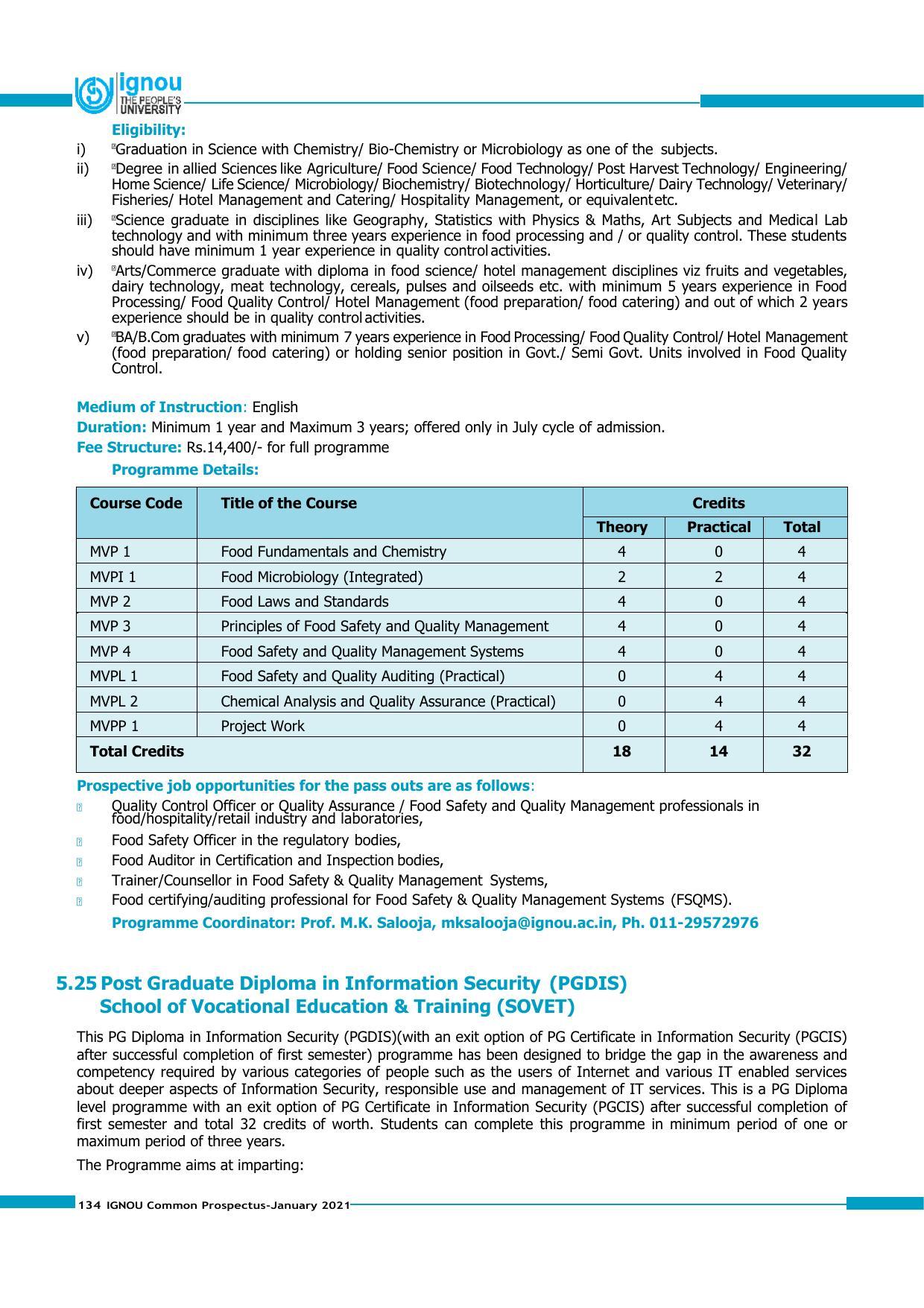 Indira Gandhi National Open University (IGNOU), Delhi - Prospectus 2021 - Page 134