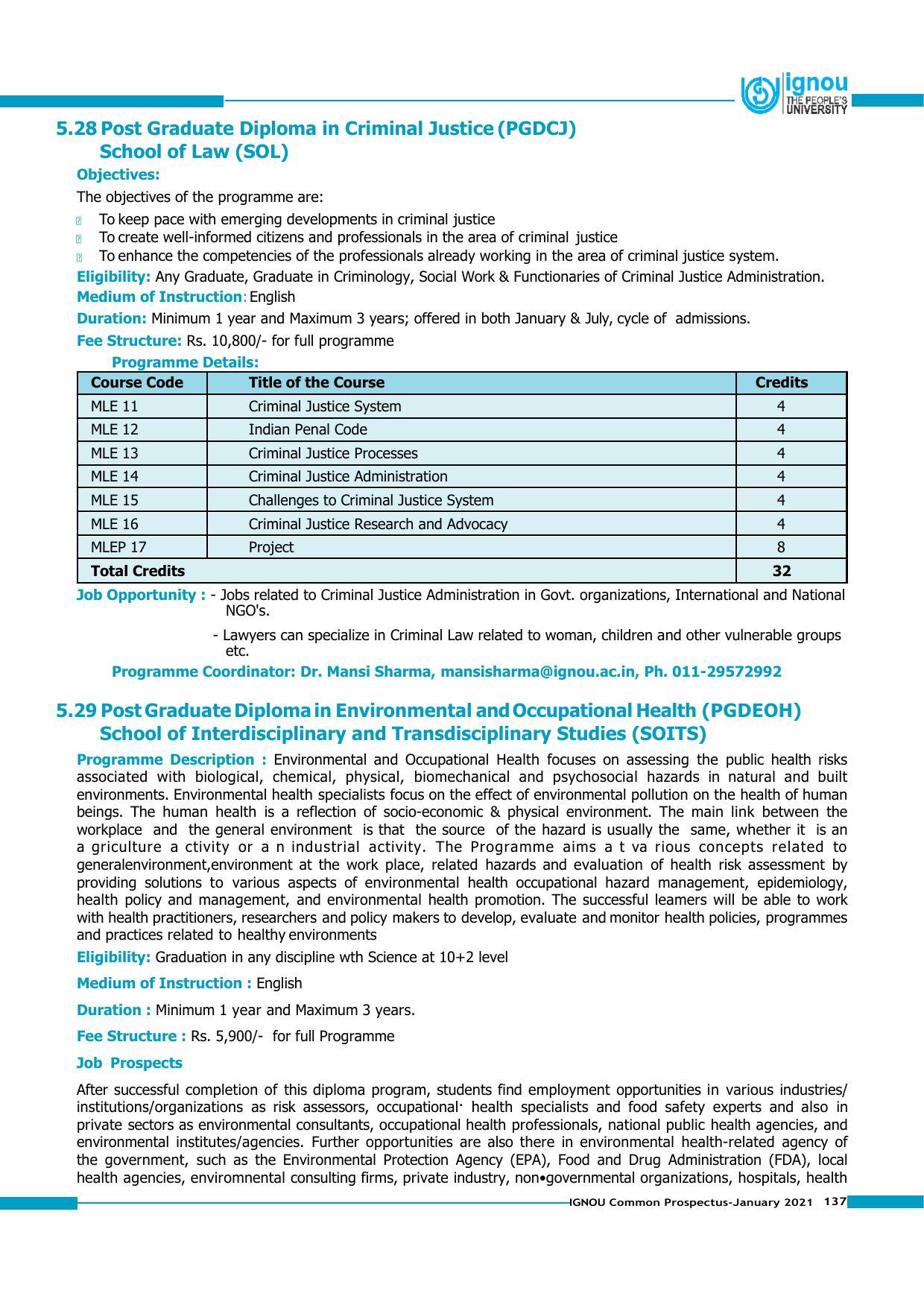 Indira Gandhi National Open University (IGNOU), Delhi - Prospectus 2021 - Page 137