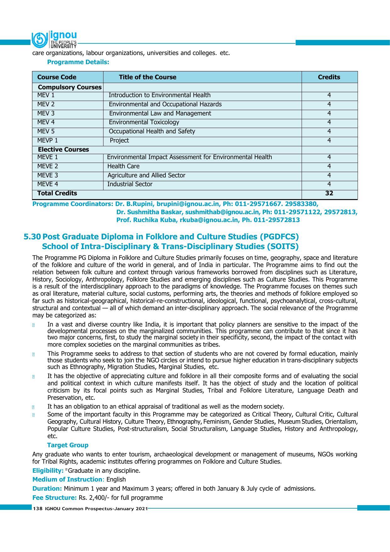 Indira Gandhi National Open University (IGNOU), Delhi - Prospectus 2021 - Page 138