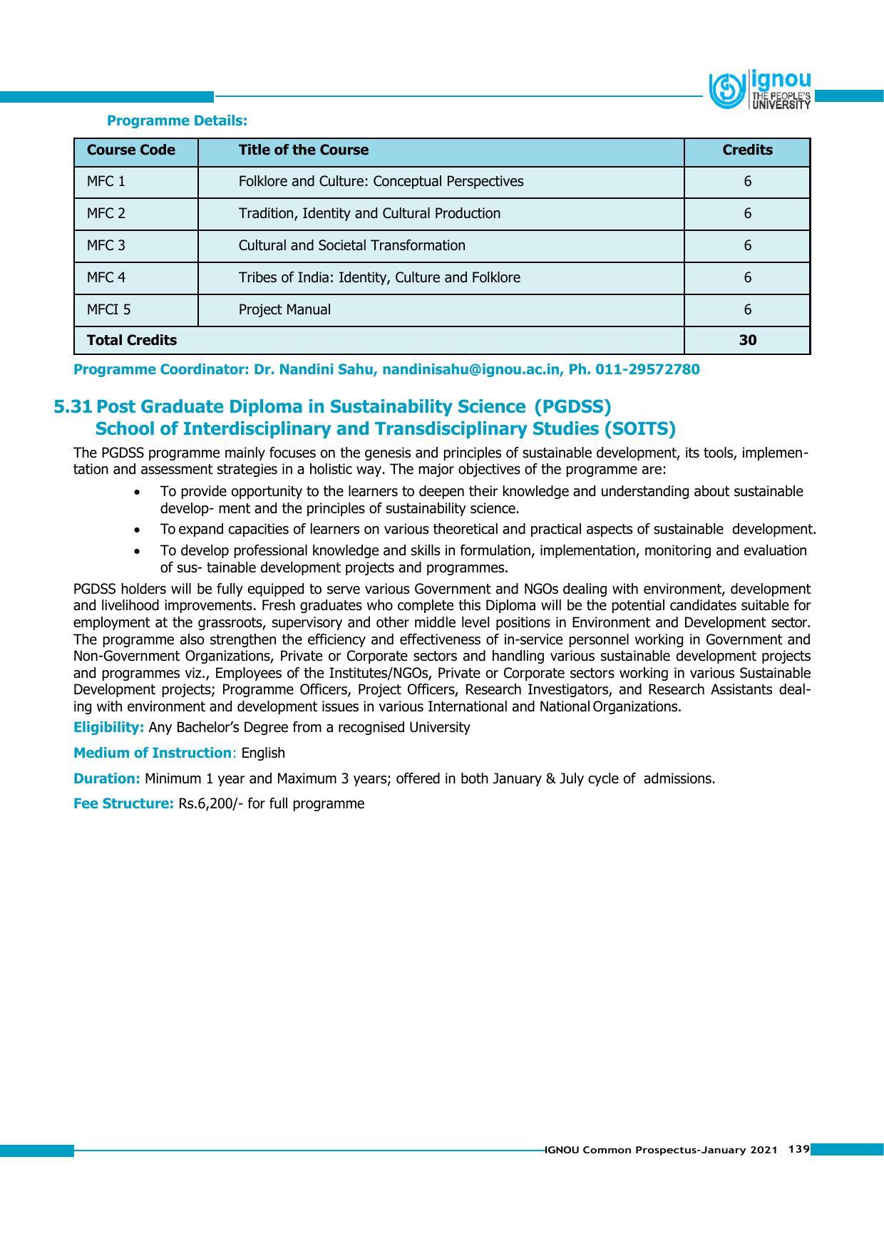 Indira Gandhi National Open University (IGNOU), Delhi - Prospectus 2021 - Page 139