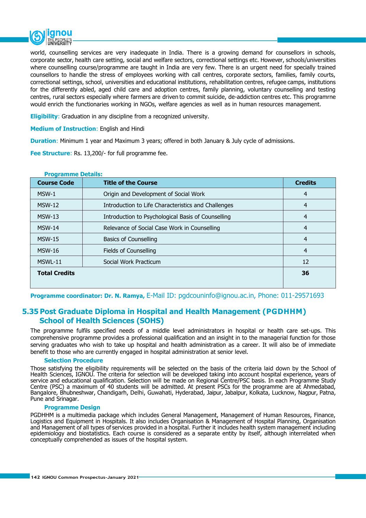 Indira Gandhi National Open University (IGNOU), Delhi - Prospectus 2021 - Page 142