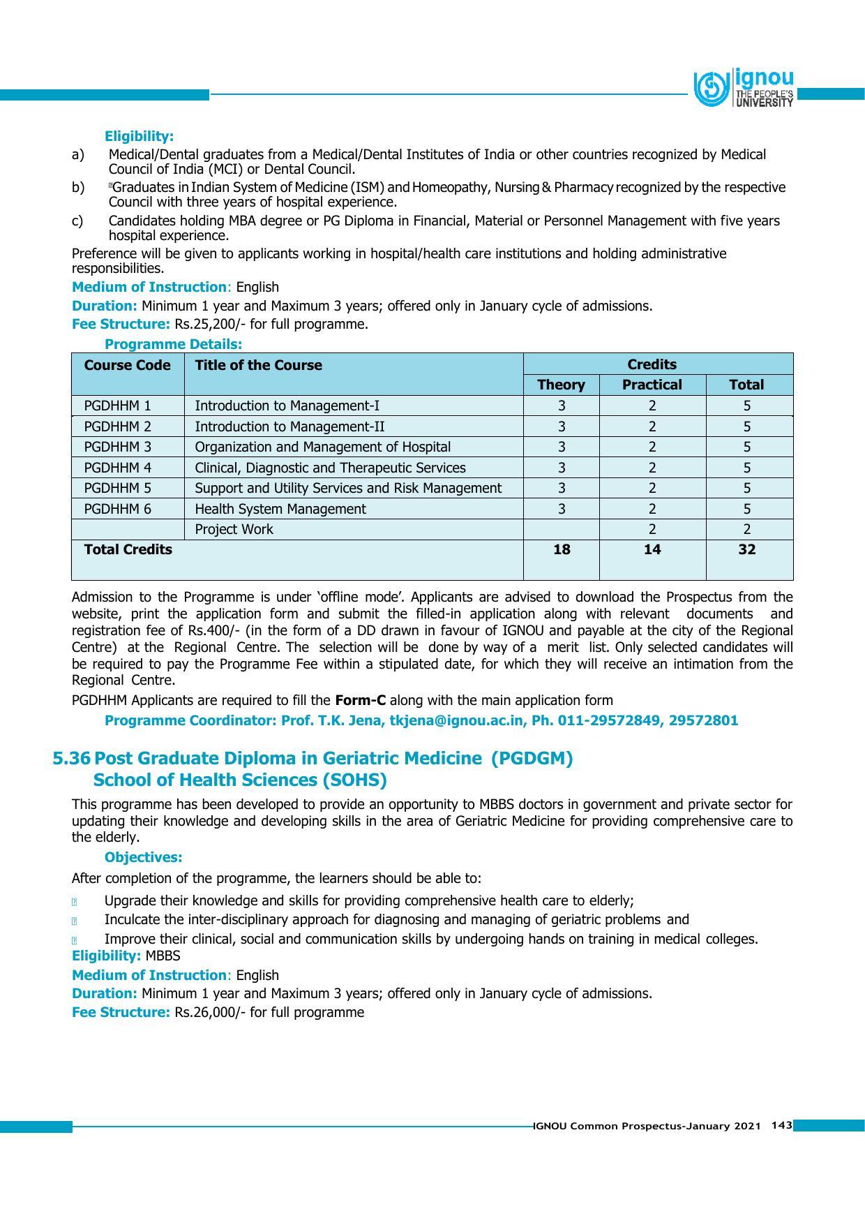 Indira Gandhi National Open University (IGNOU), Delhi - Prospectus 2021 - Page 143