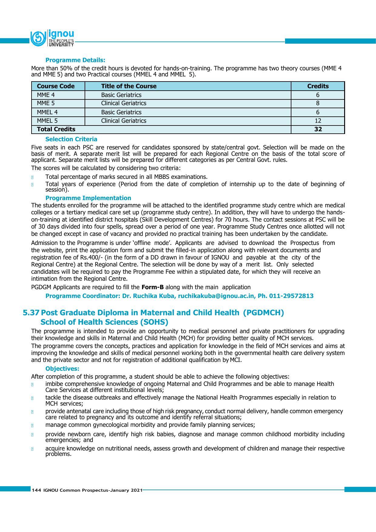 Indira Gandhi National Open University (IGNOU), Delhi - Prospectus 2021 - Page 144