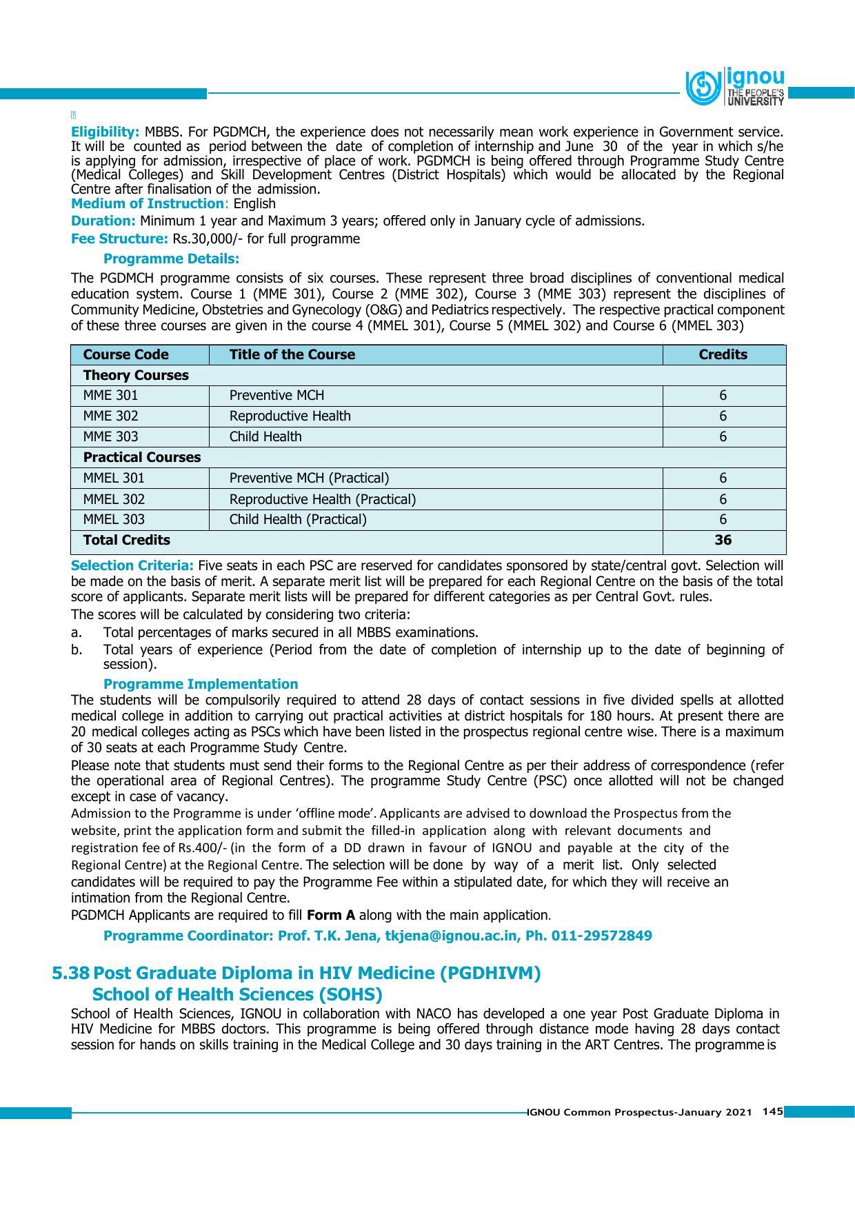 Indira Gandhi National Open University (IGNOU), Delhi - Prospectus 2021 - Page 145