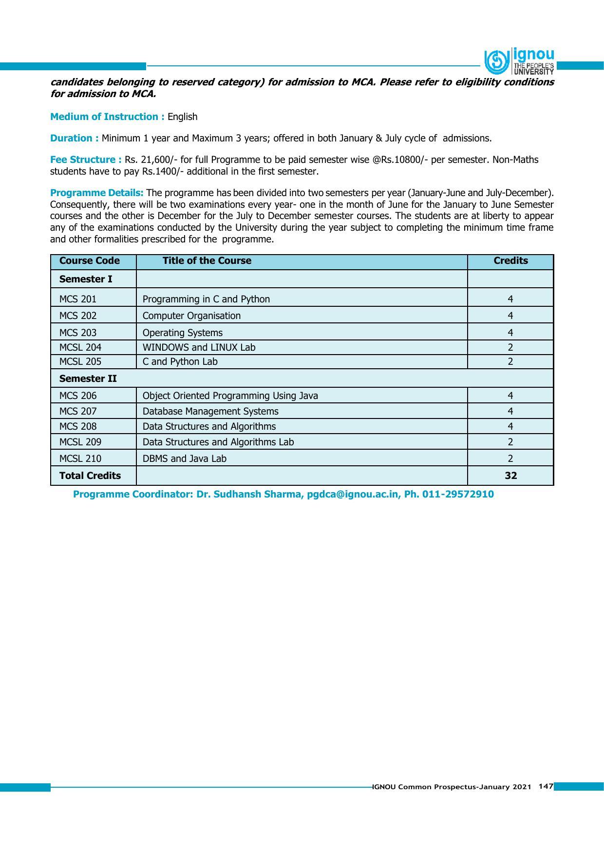 Indira Gandhi National Open University (IGNOU), Delhi - Prospectus 2021 - Page 147