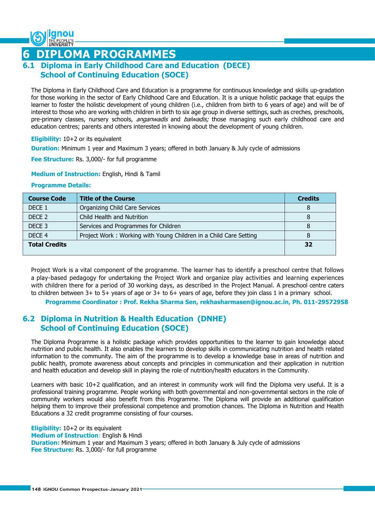 Indira Gandhi National Open University (IGNOU), Delhi - Prospectus 2021 - Page 148