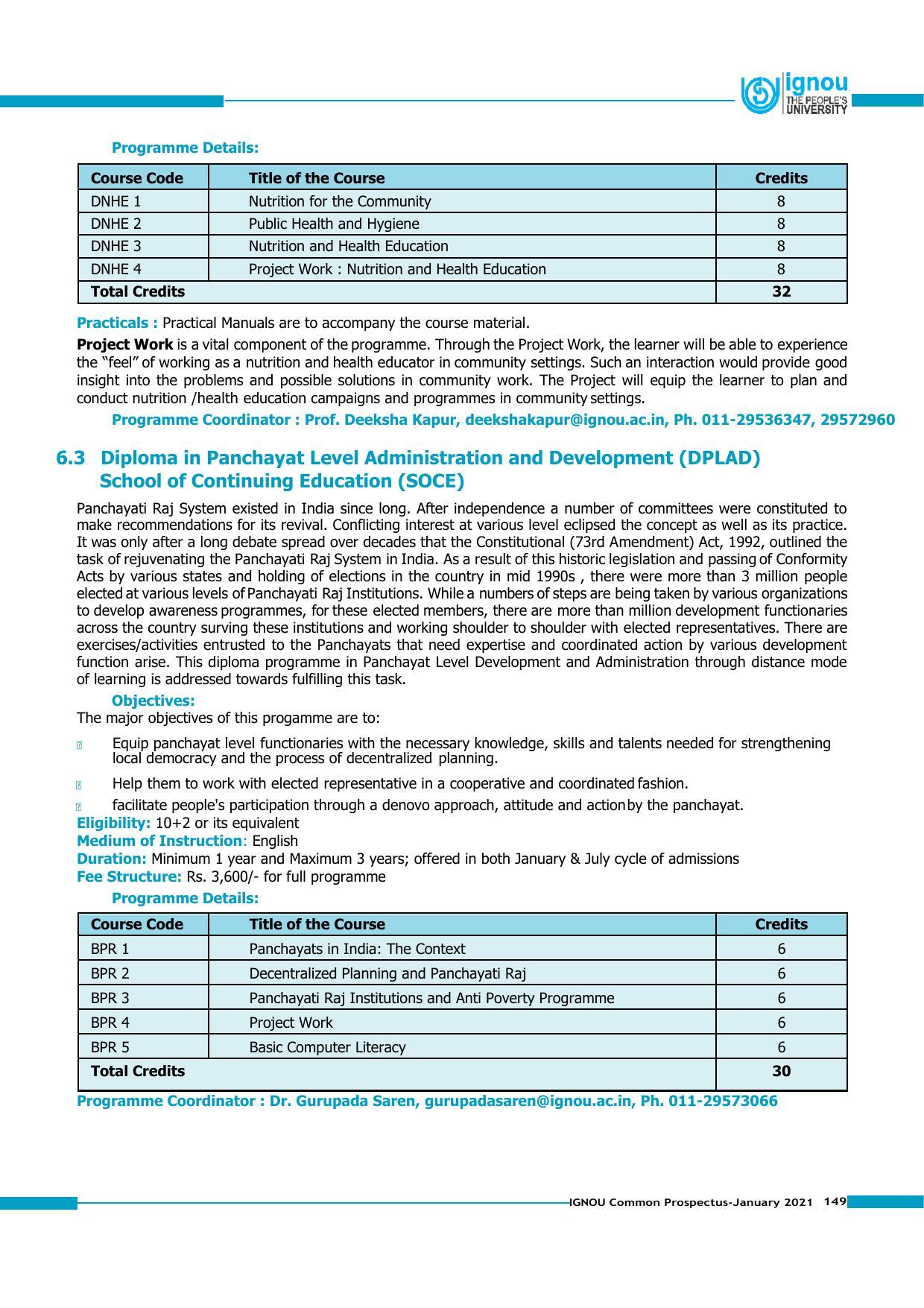 Indira Gandhi National Open University (IGNOU), Delhi - Prospectus 2021 - Page 149