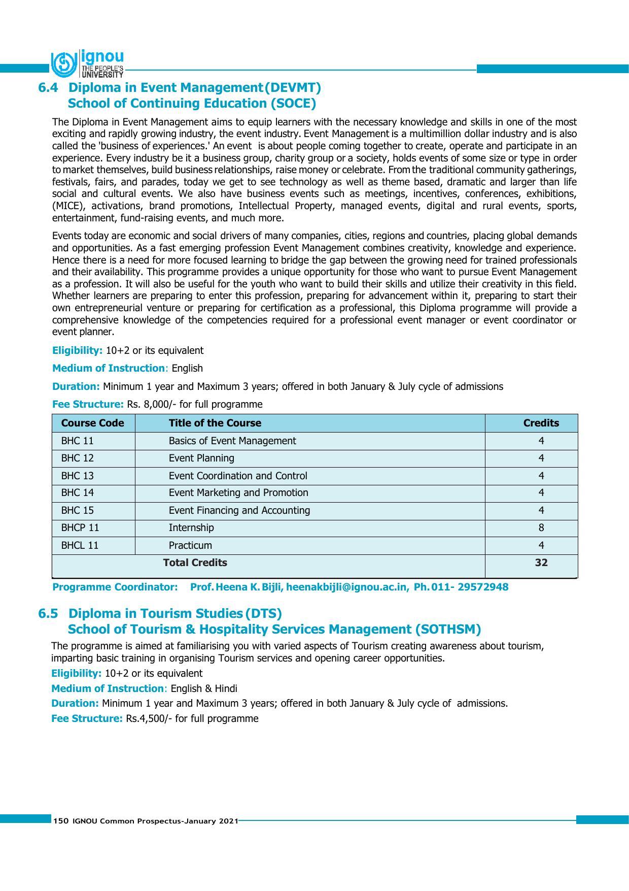 Indira Gandhi National Open University (IGNOU), Delhi - Prospectus 2021 - Page 150