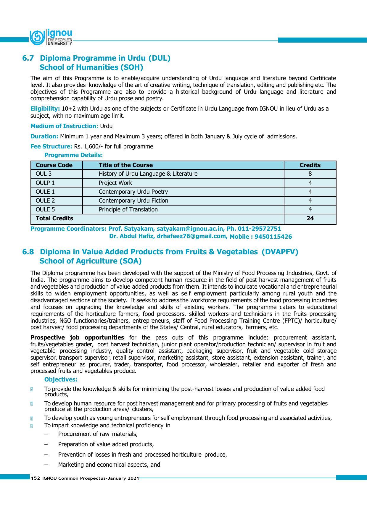 Indira Gandhi National Open University (IGNOU), Delhi - Prospectus 2021 - Page 152