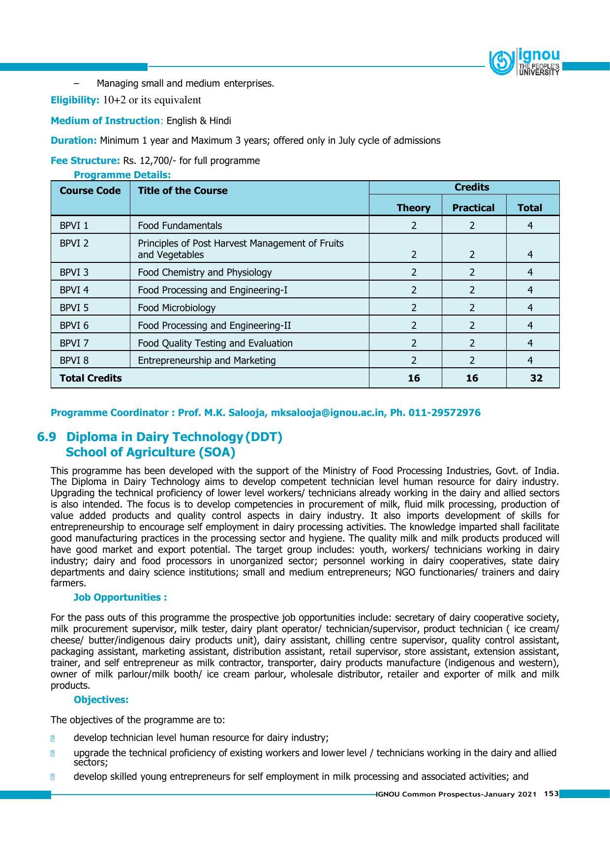 Indira Gandhi National Open University (IGNOU), Delhi - Prospectus 2021 - Page 153