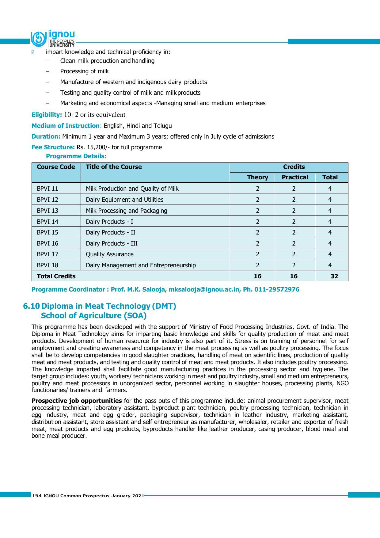 Indira Gandhi National Open University (IGNOU), Delhi - Prospectus 2021 - Page 154