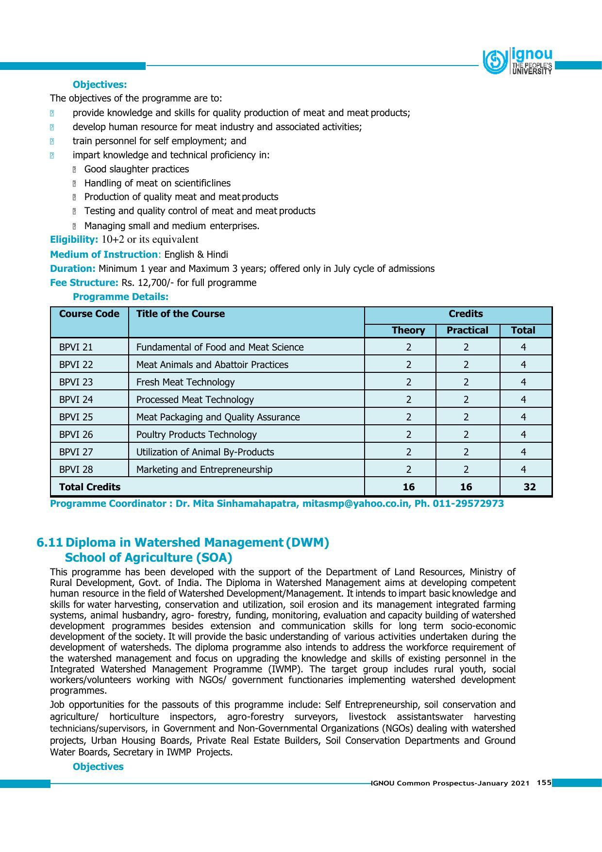 Indira Gandhi National Open University (IGNOU), Delhi - Prospectus 2021 - Page 155