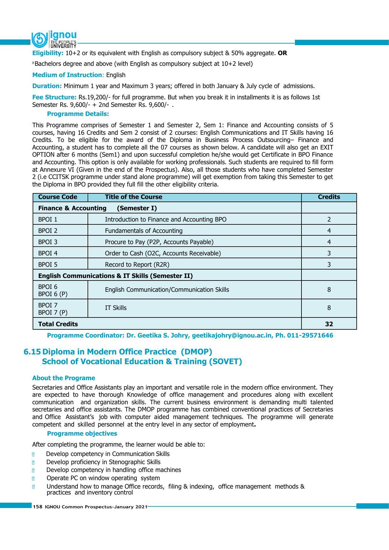 Indira Gandhi National Open University (IGNOU), Delhi - Prospectus 2021 - Page 158