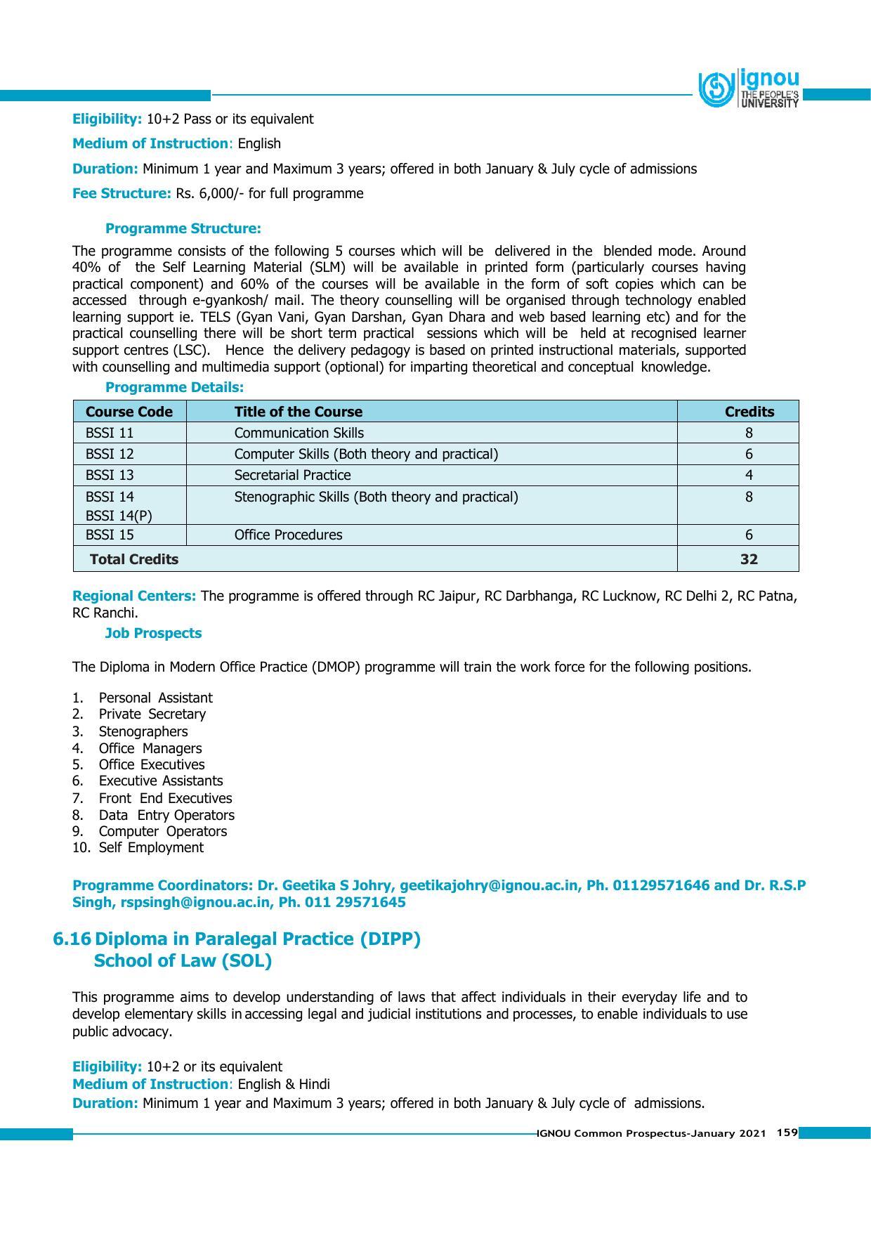 Indira Gandhi National Open University (IGNOU), Delhi - Prospectus 2021 - Page 159
