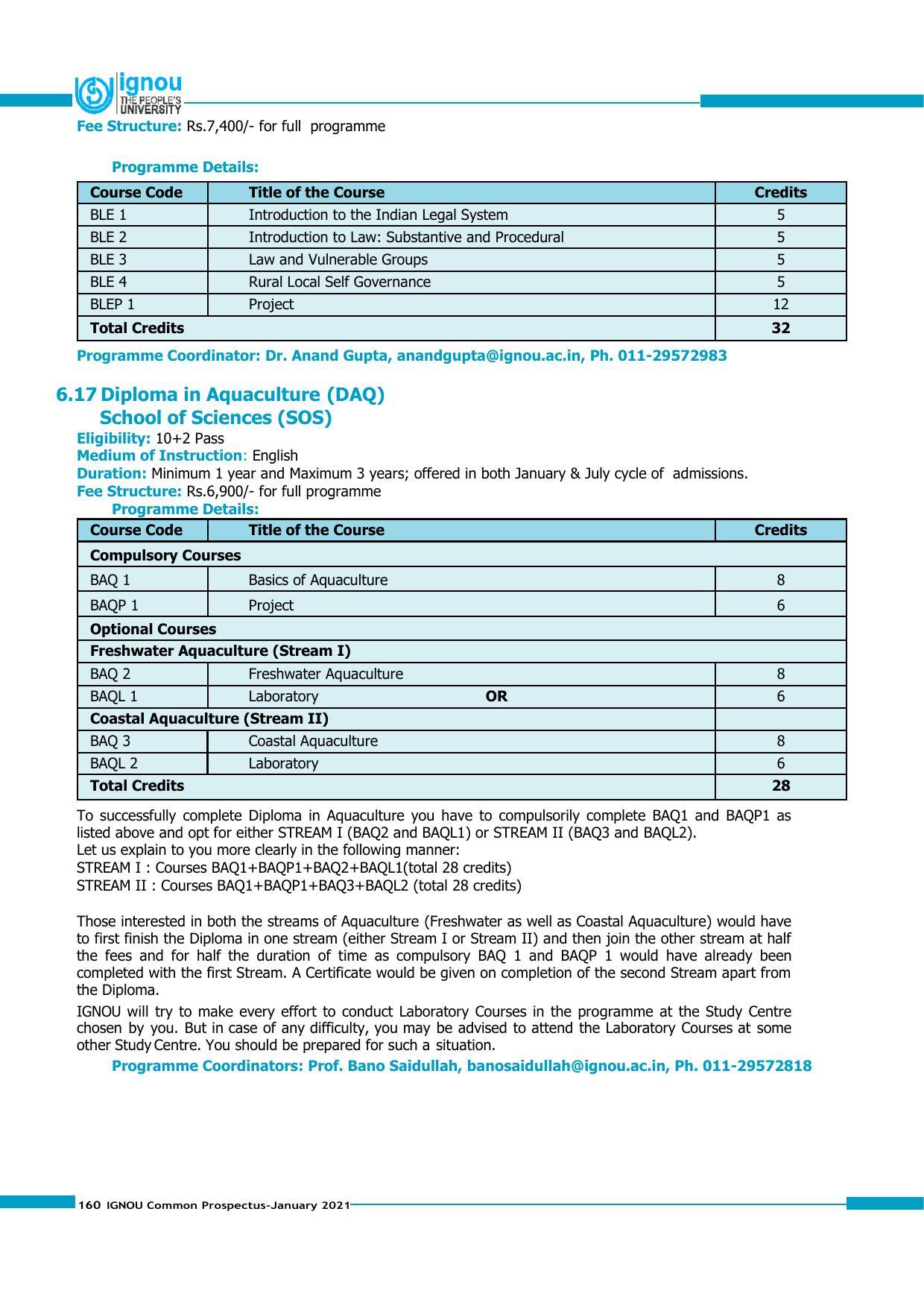 Indira Gandhi National Open University (IGNOU), Delhi - Prospectus 2021 - Page 160